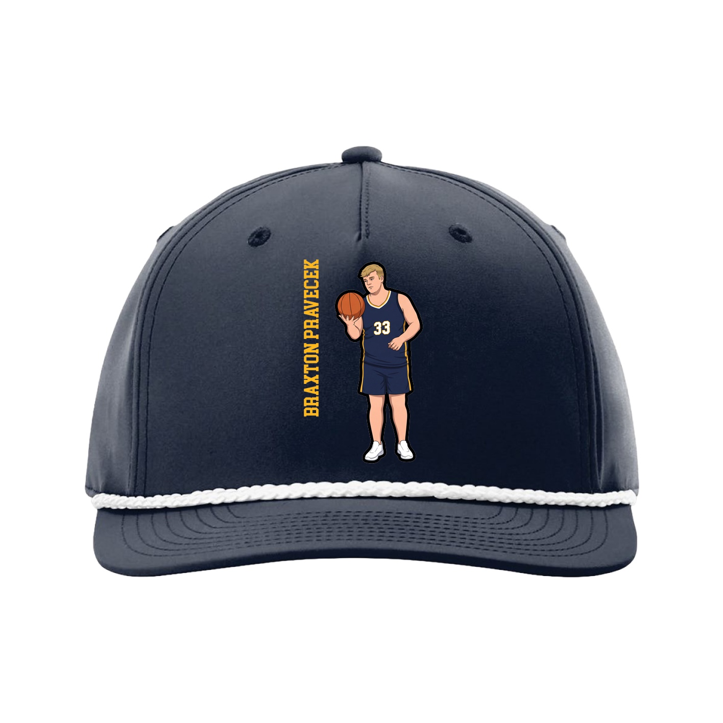 Five-Panel Classic Rope Cap — Name Vertical in Navy