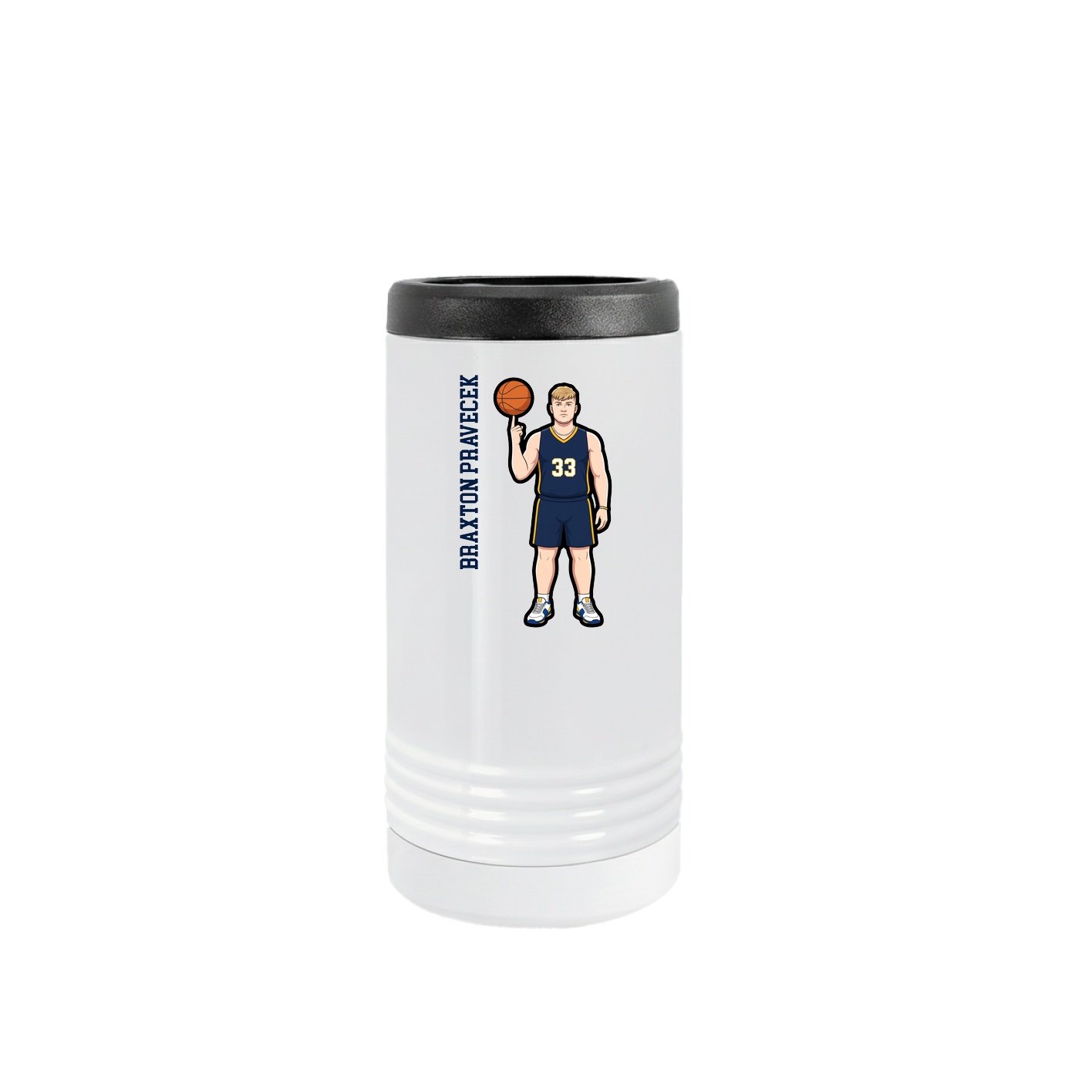 Slim Beverage Holder — Name Vertical in White