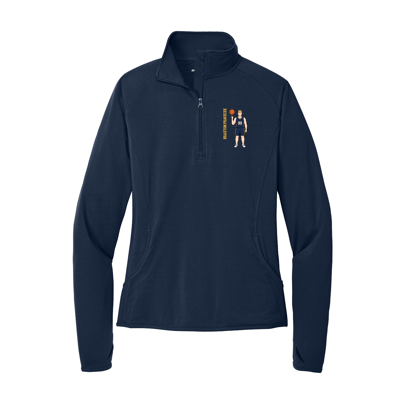 Women's Q-Zip Pullover — Name Vertical in Navy