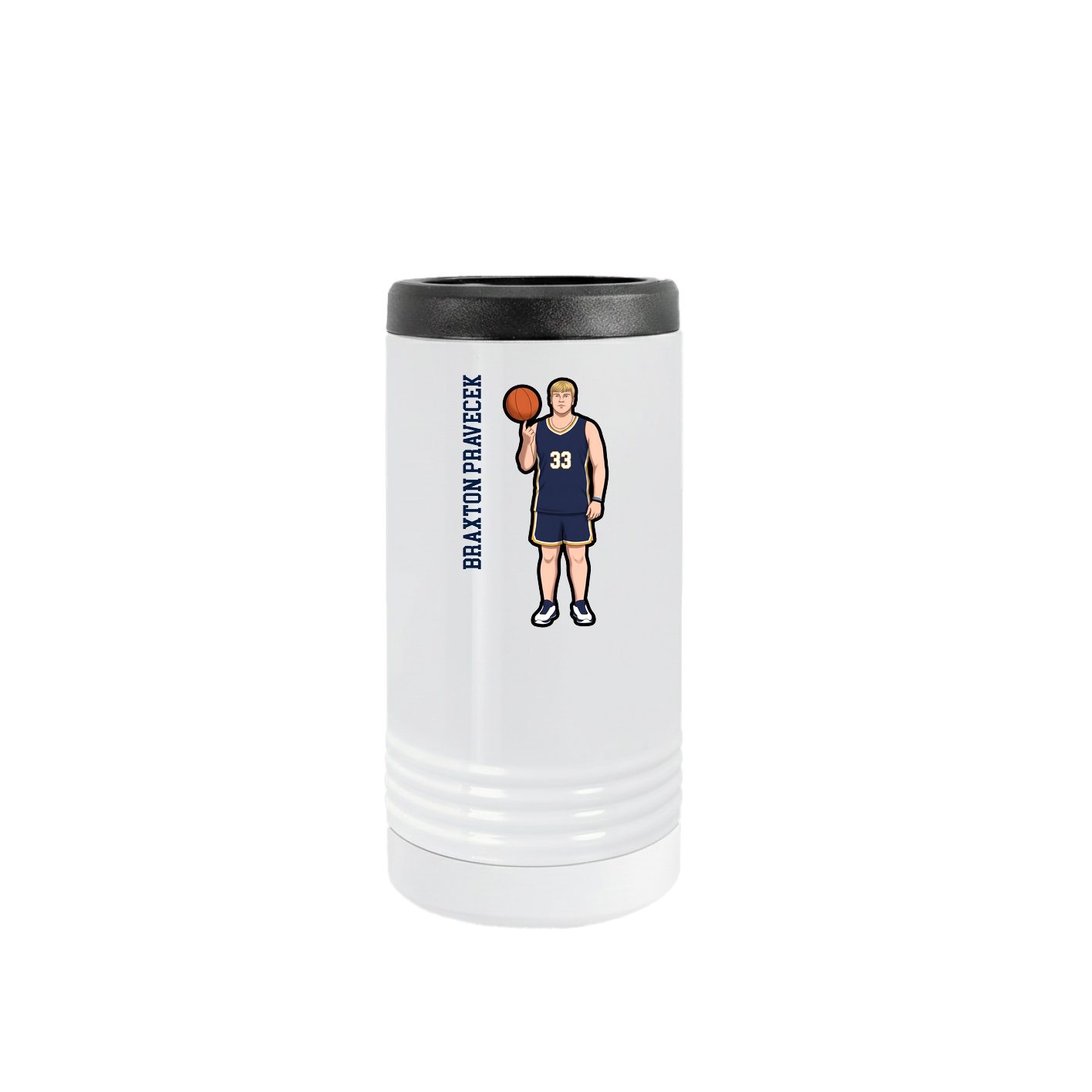 Slim Beverage Holder — Name Vertical in White
