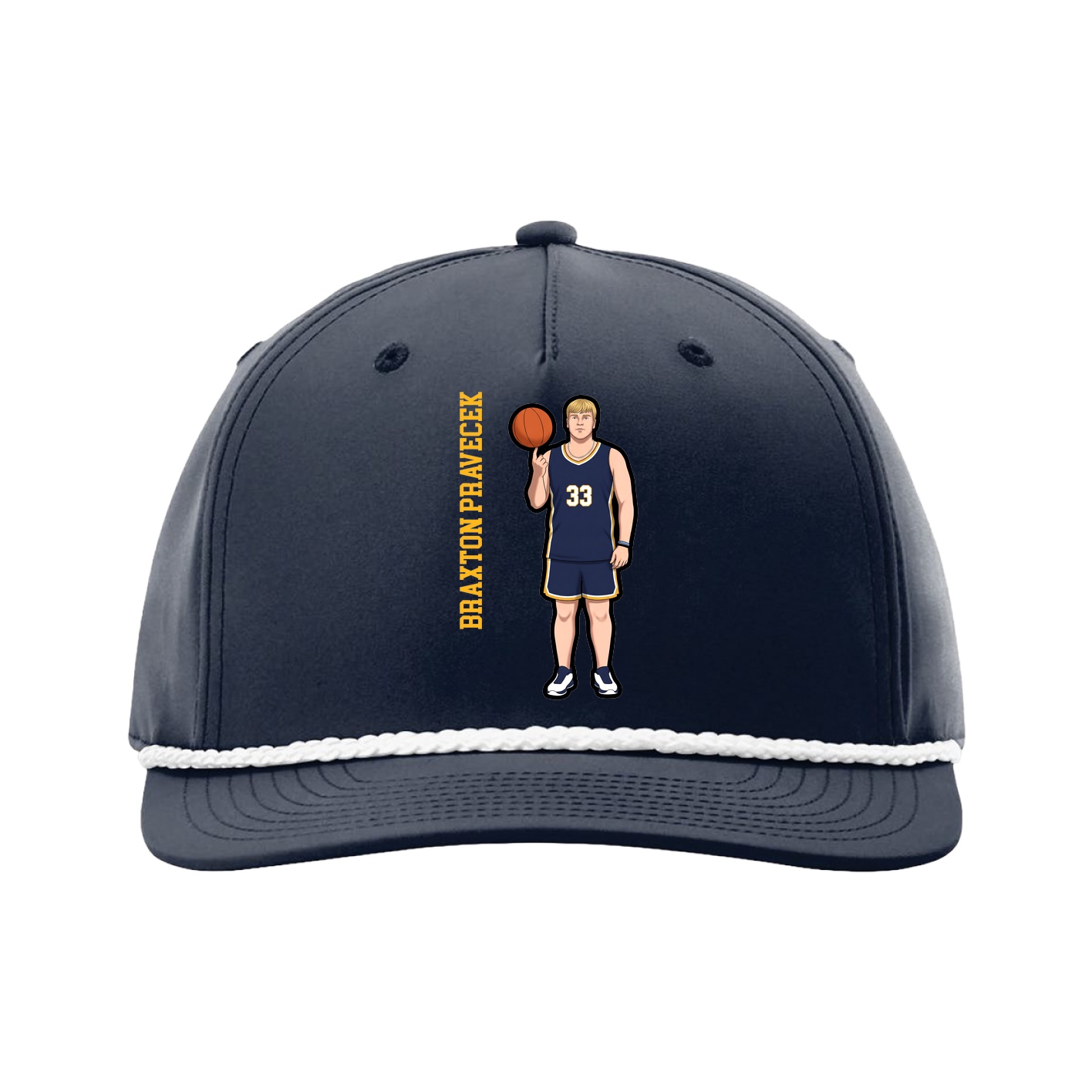 Five-Panel Classic Rope Cap — Name Vertical in Navy