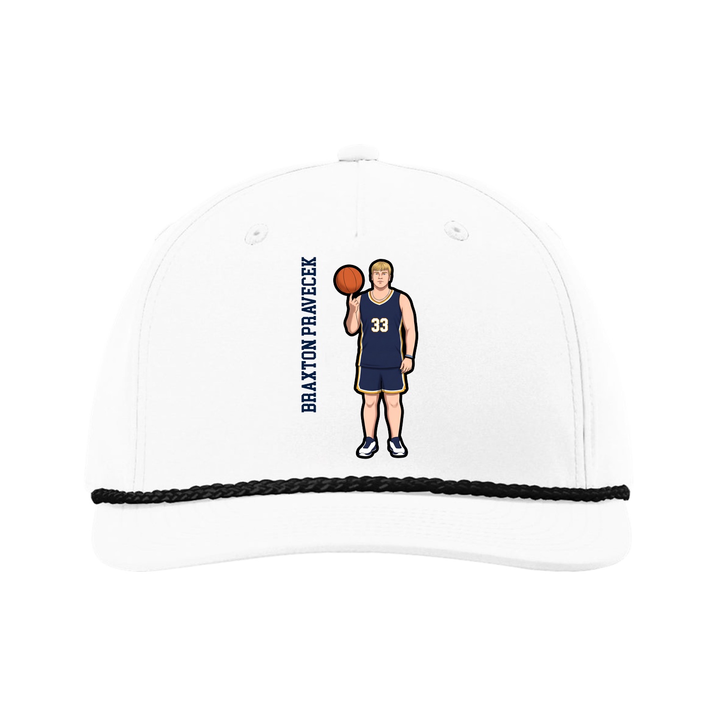 Five-Panel Classic Rope Cap — Name Vertical in White