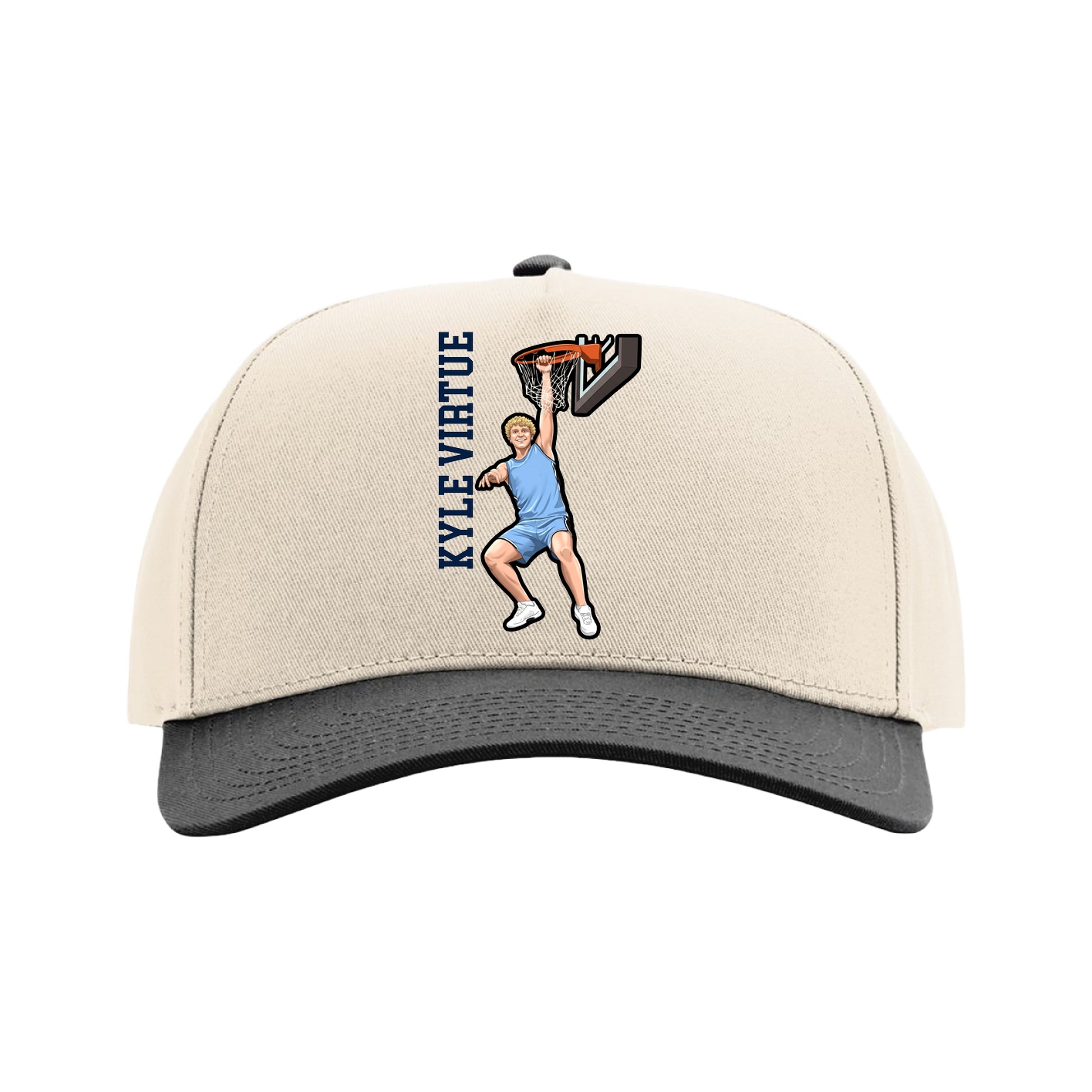 Full Fabric Five-Panel Champ Cap — Name Vertical in Cream/Black