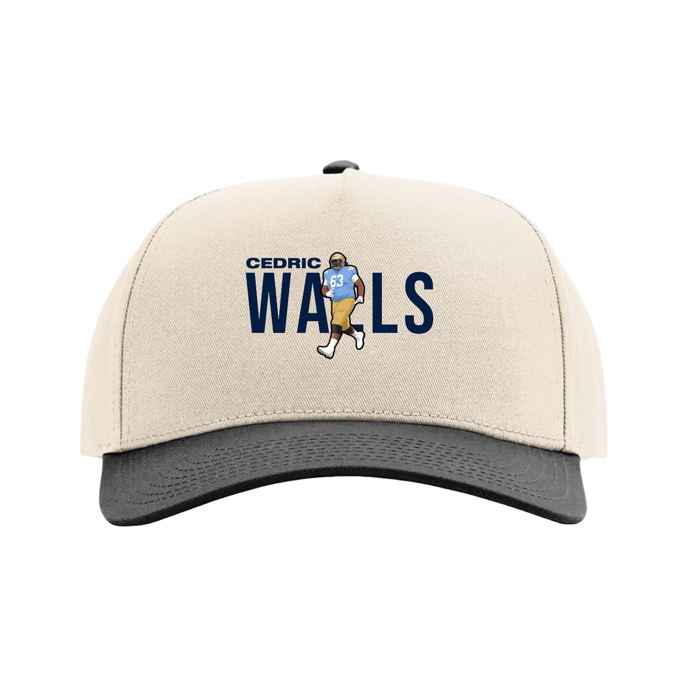 Full Fabric Five-Panel Champ Cap — Player Name in Cream/Black