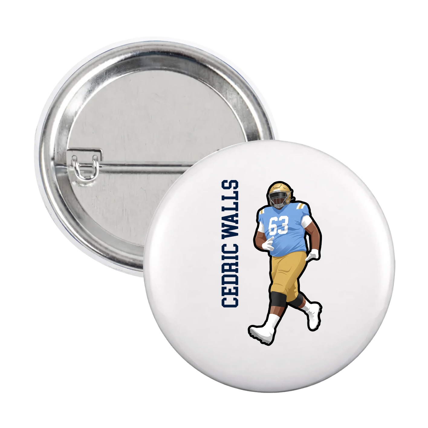 Game Day Button — Name Vertical in White