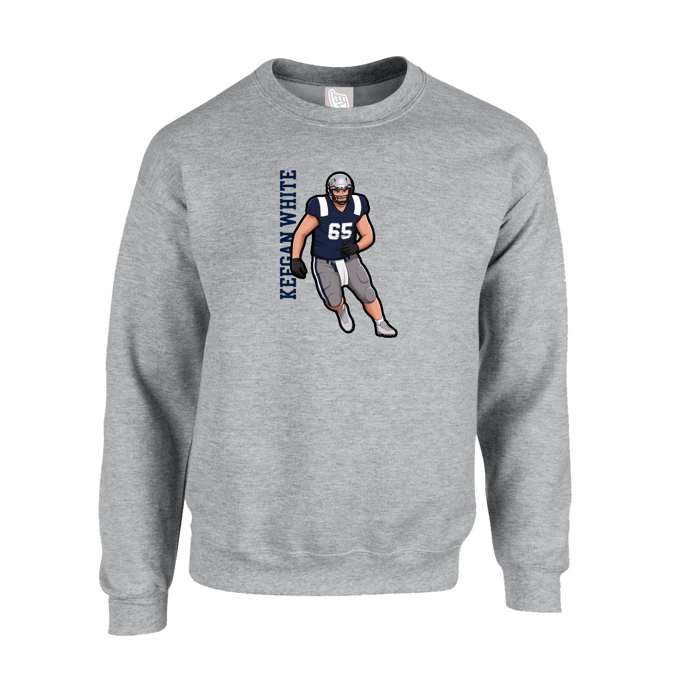 Fleece Crew — Name Vertical in Grey