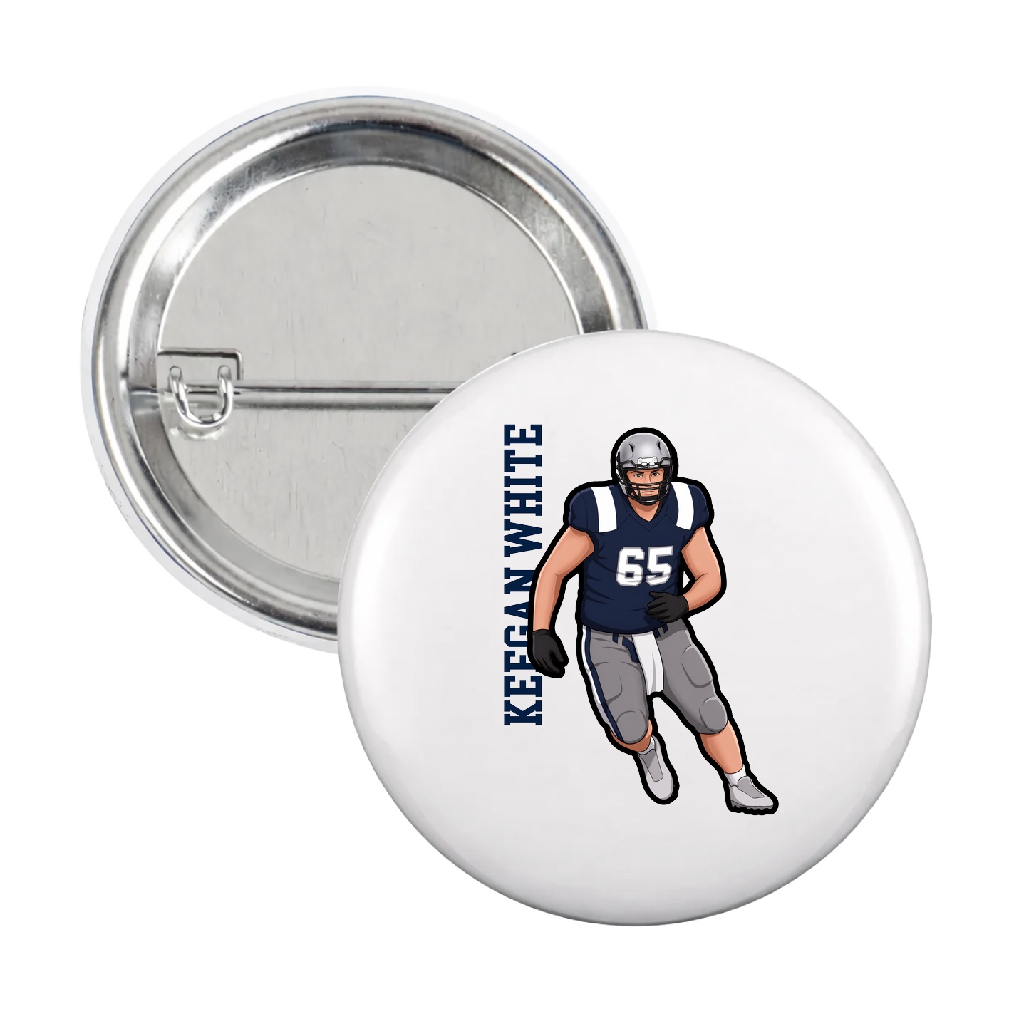 Game Day Button — Name Vertical in White