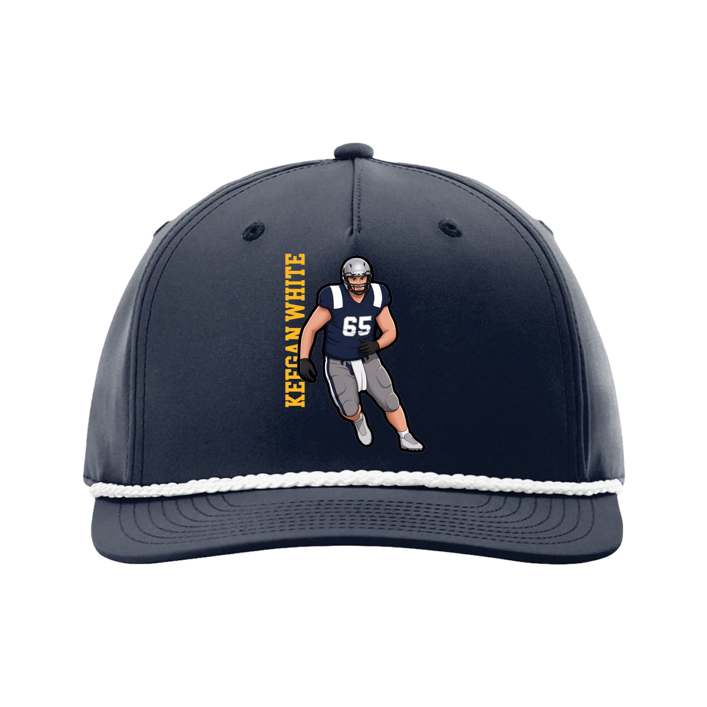Five-Panel Classic Rope Cap — Name Vertical in Navy