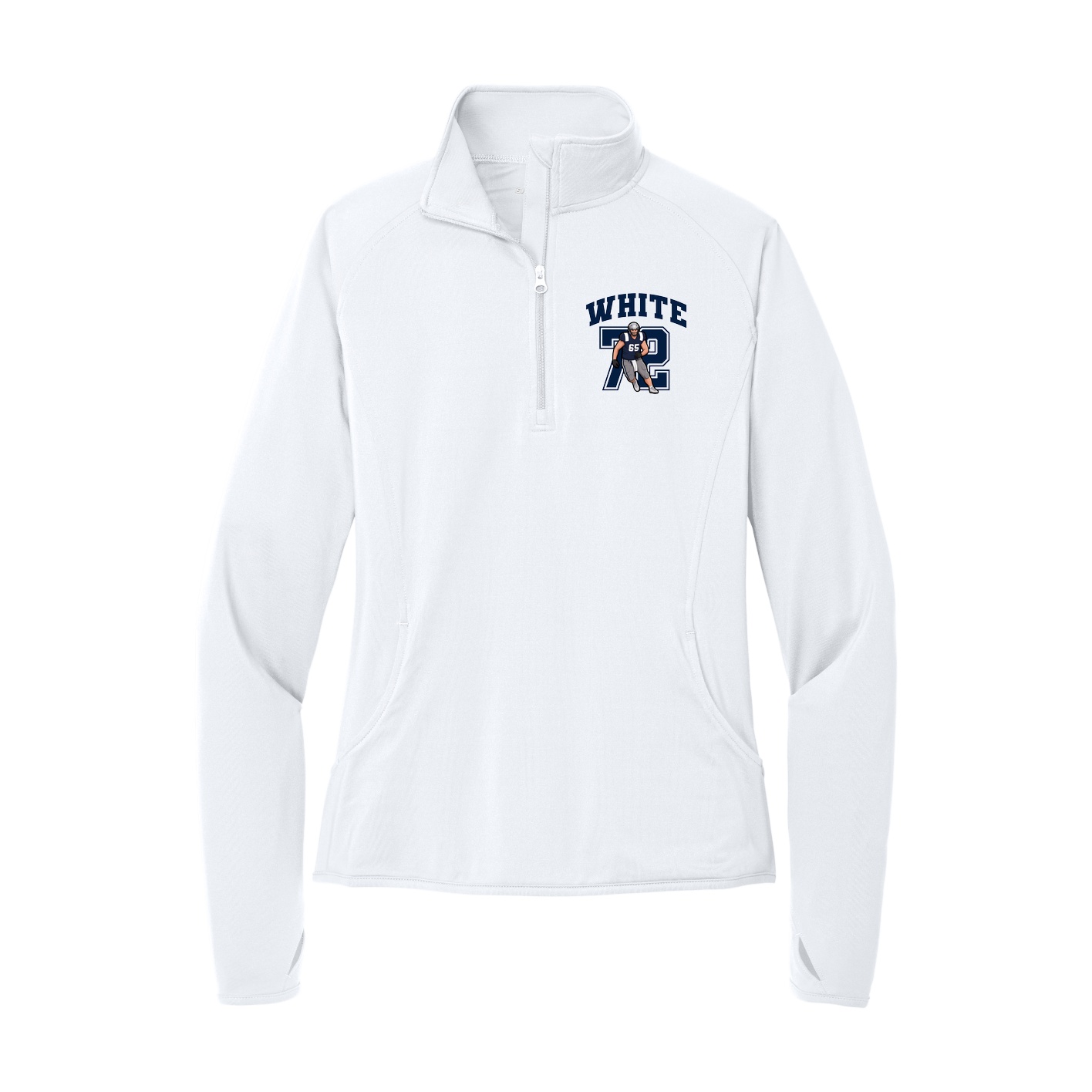 Women's Q-Zip Pullover — Number in White