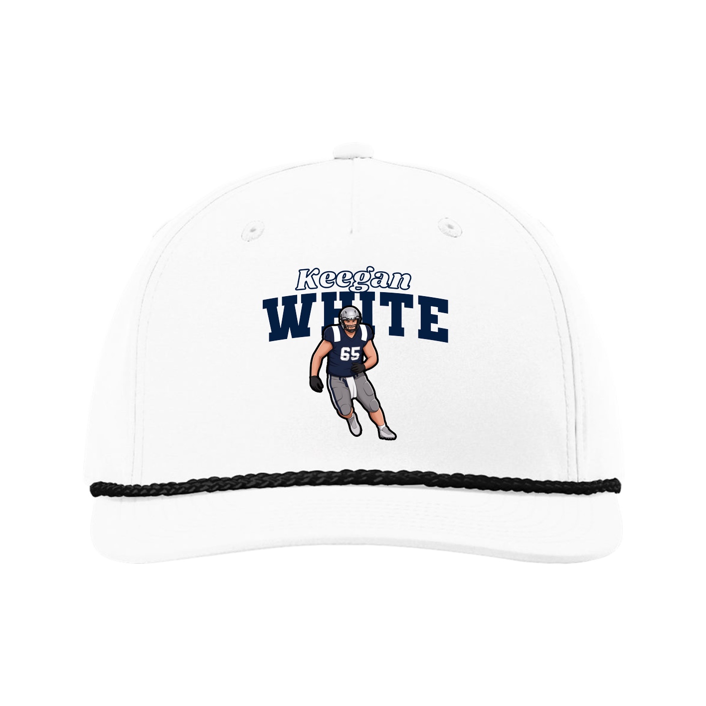 Five-Panel Classic Rope Cap — Name Arch in White