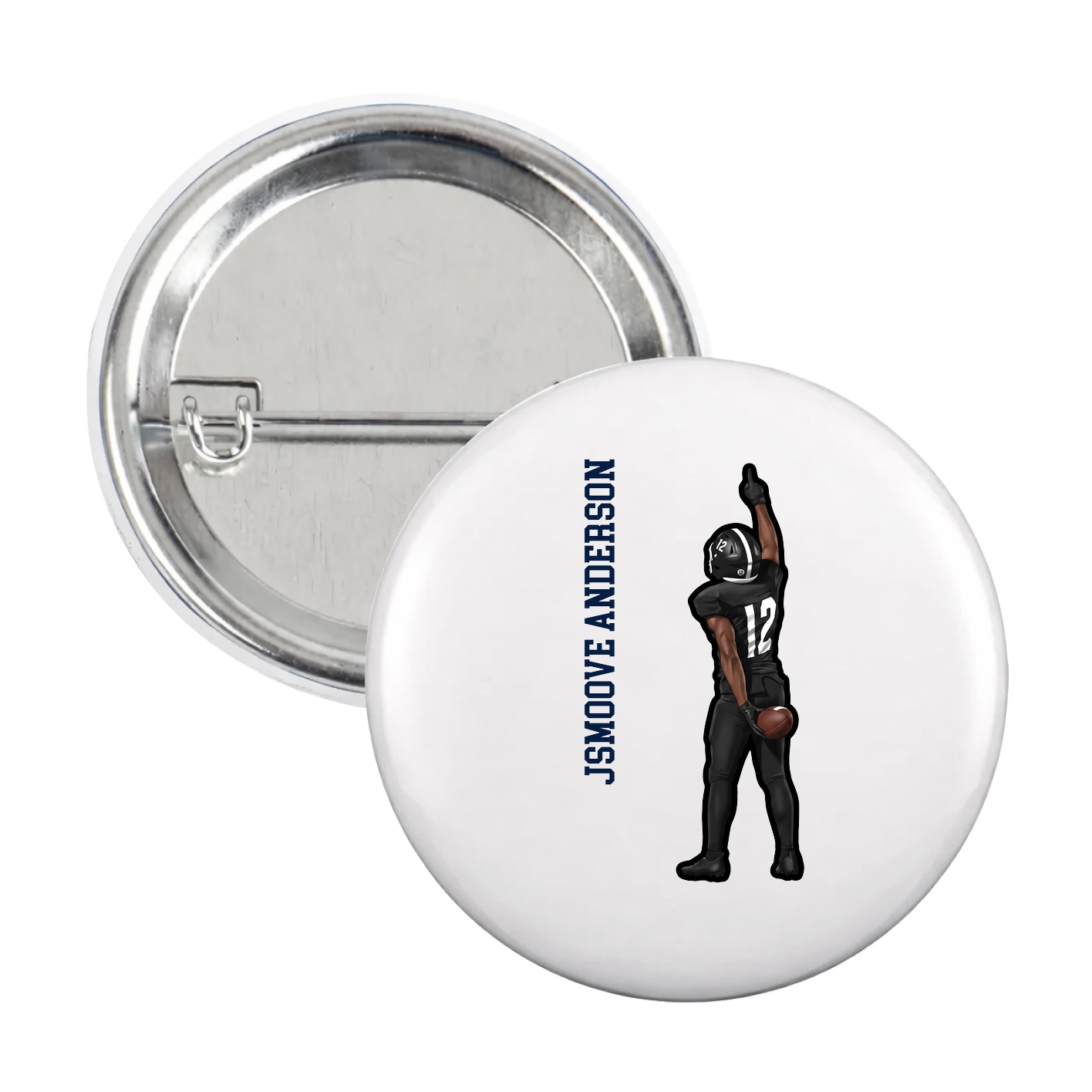 Game Day Button — Name Vertical in White