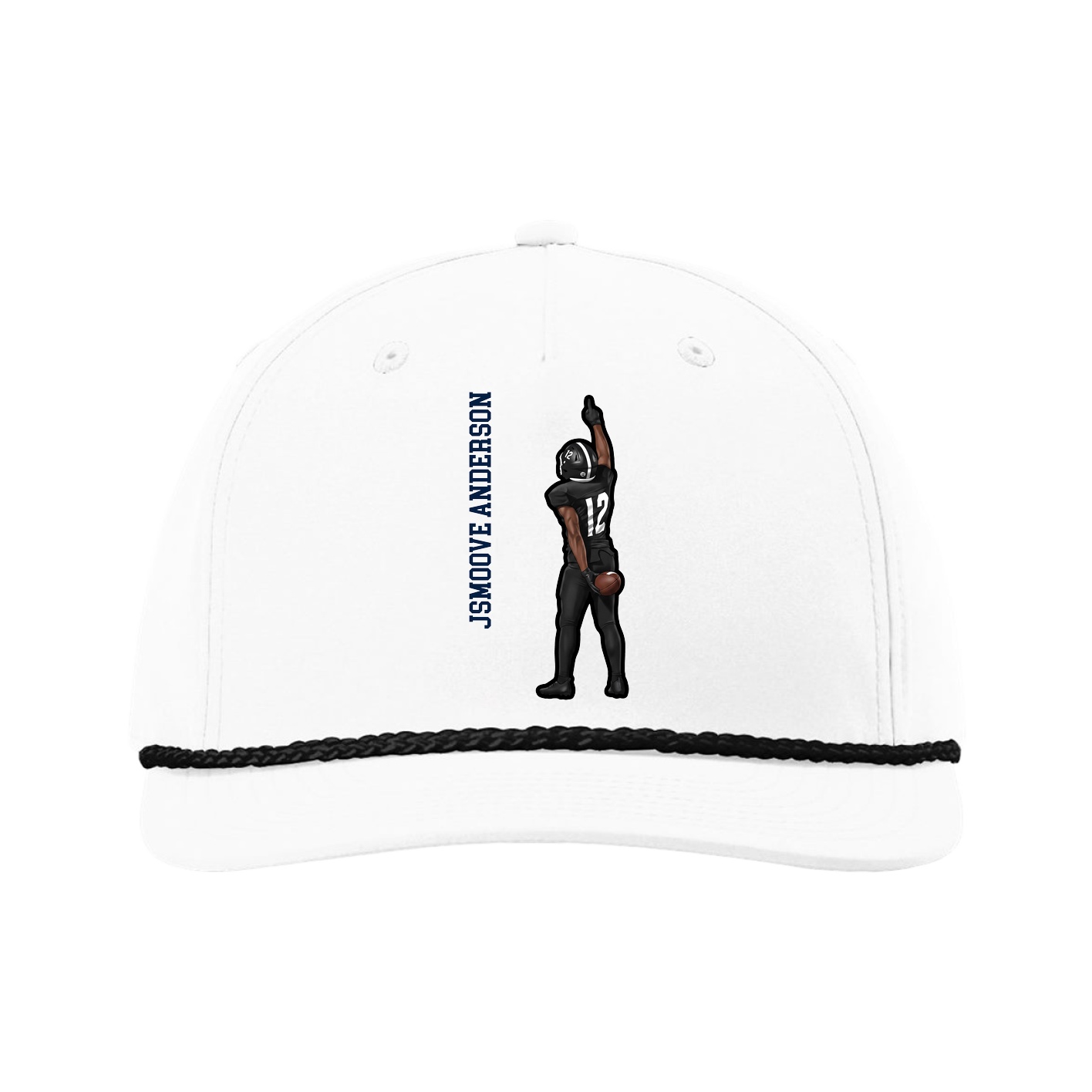 Five-Panel Classic Rope Cap — Name Vertical in White