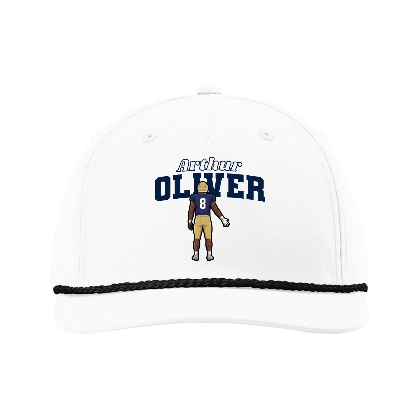 Five-Panel Classic Rope Cap — Name Arch in White
