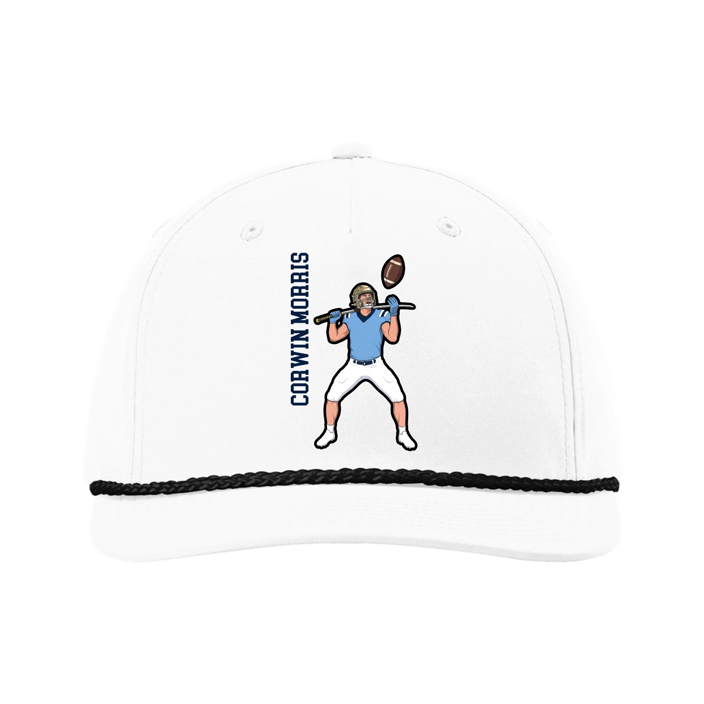 Five-Panel Classic Rope Cap — Name Vertical in White