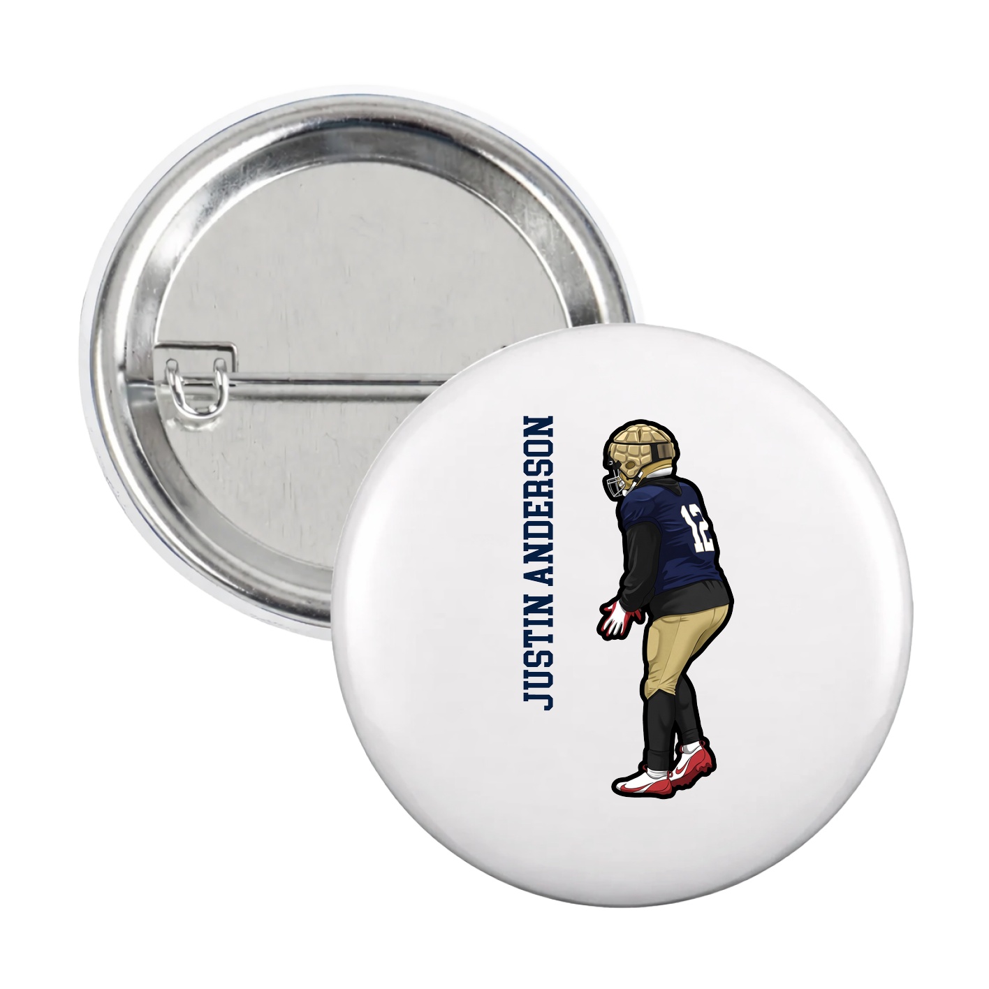 Game Day Button — Name Vertical in White