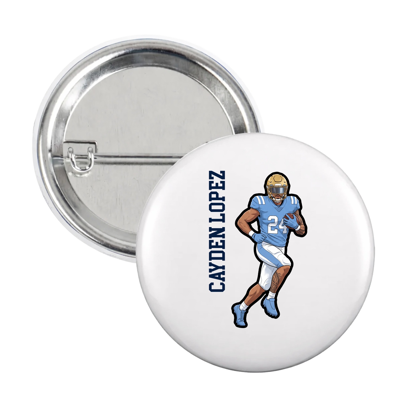 Game Day Button — Name Vertical in White