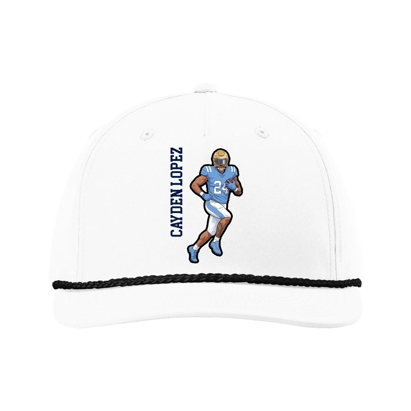 Five-Panel Classic Rope Cap — Name Vertical in White