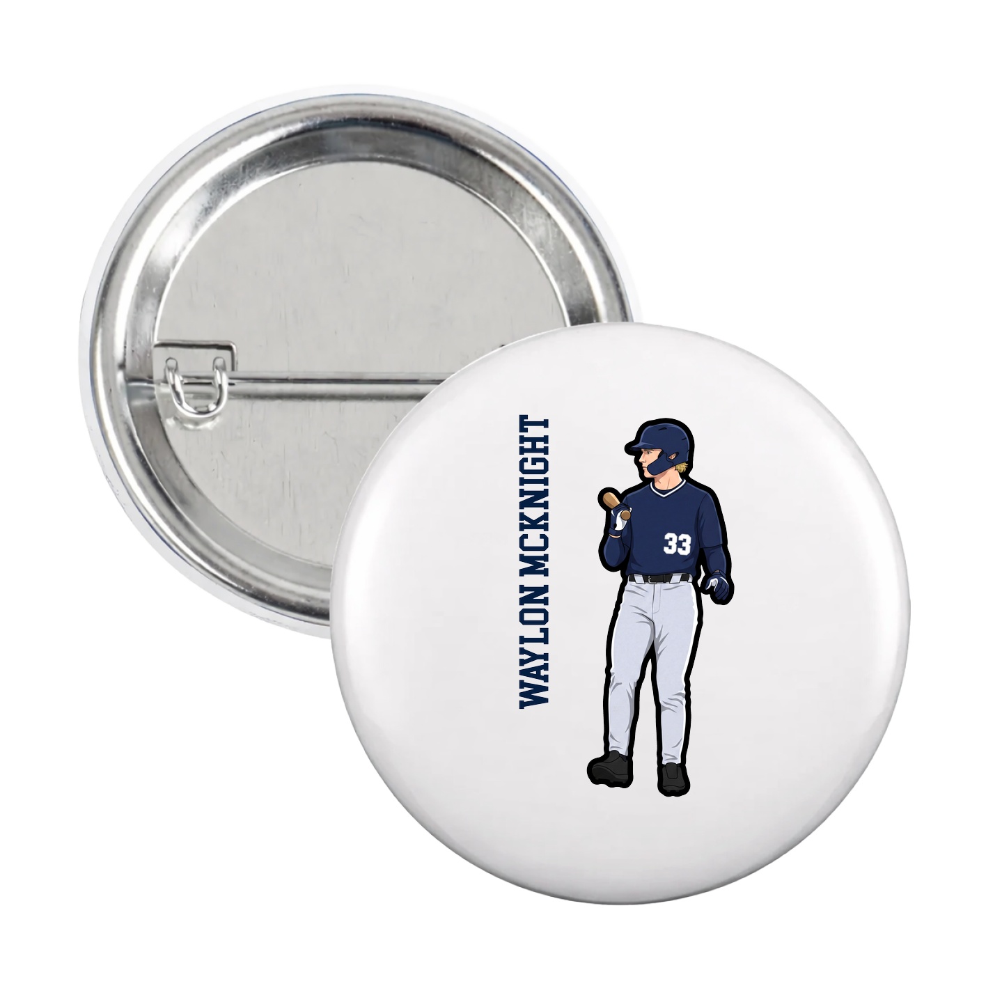 Game Day Button — Name Vertical in White