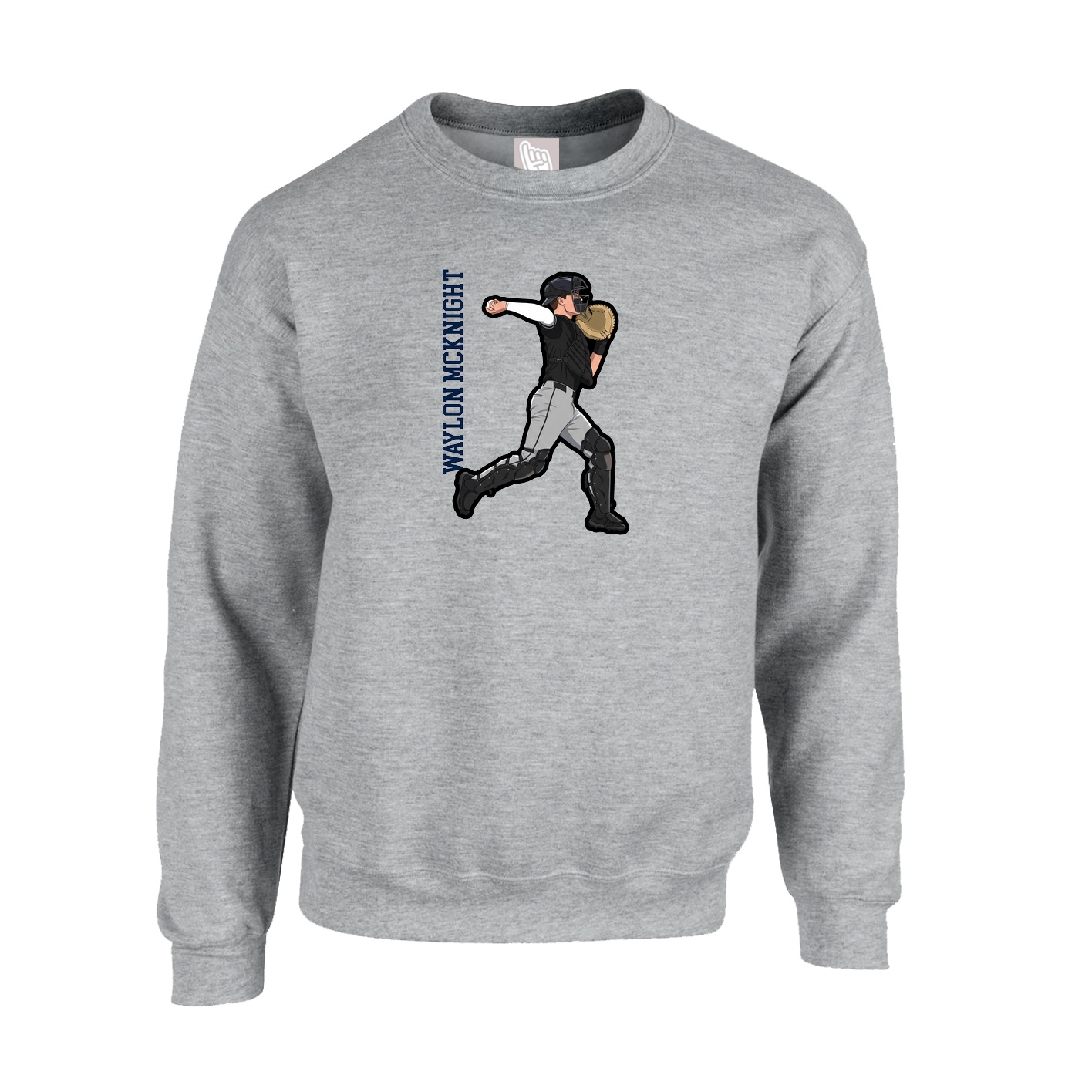 Fleece Crew — Name Vertical in Grey