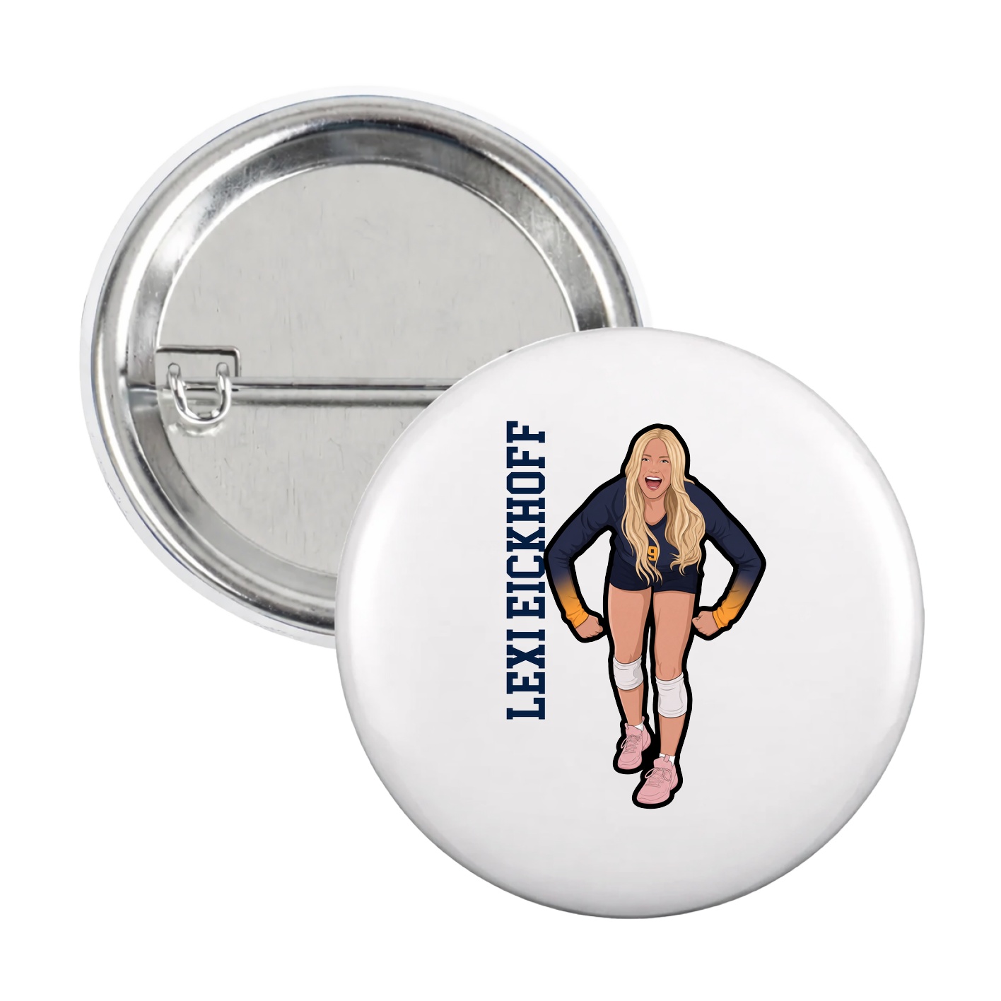 Game Day Button — Name Vertical in White