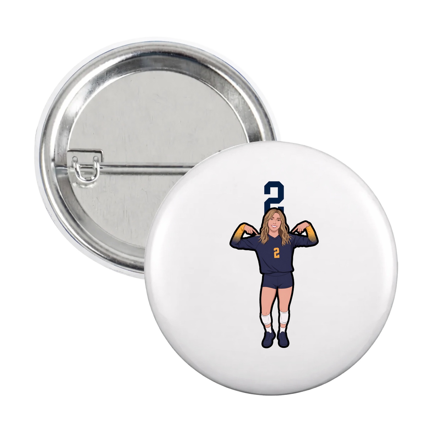 Game Day Button — Number Top in White