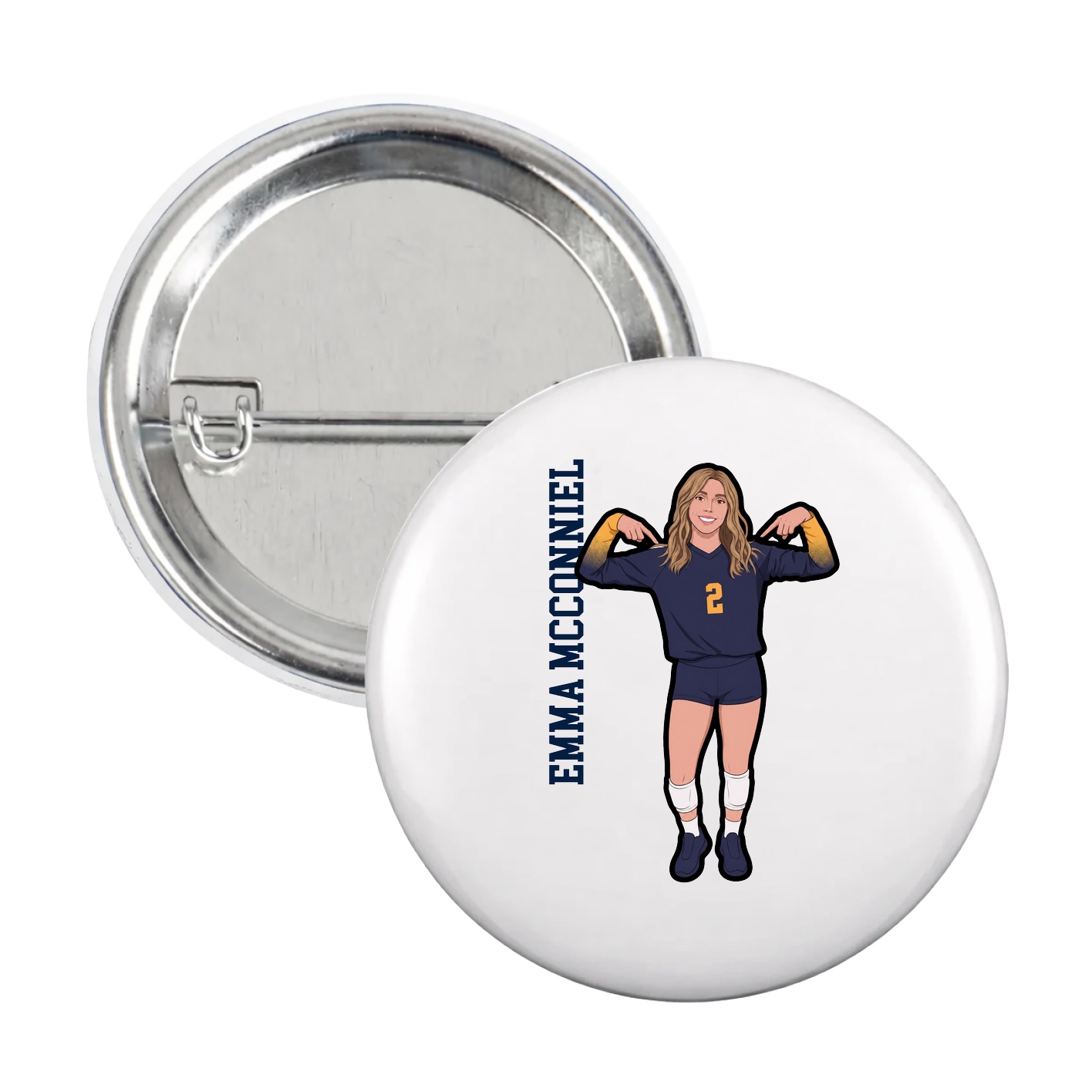 Game Day Button — Name Vertical in White