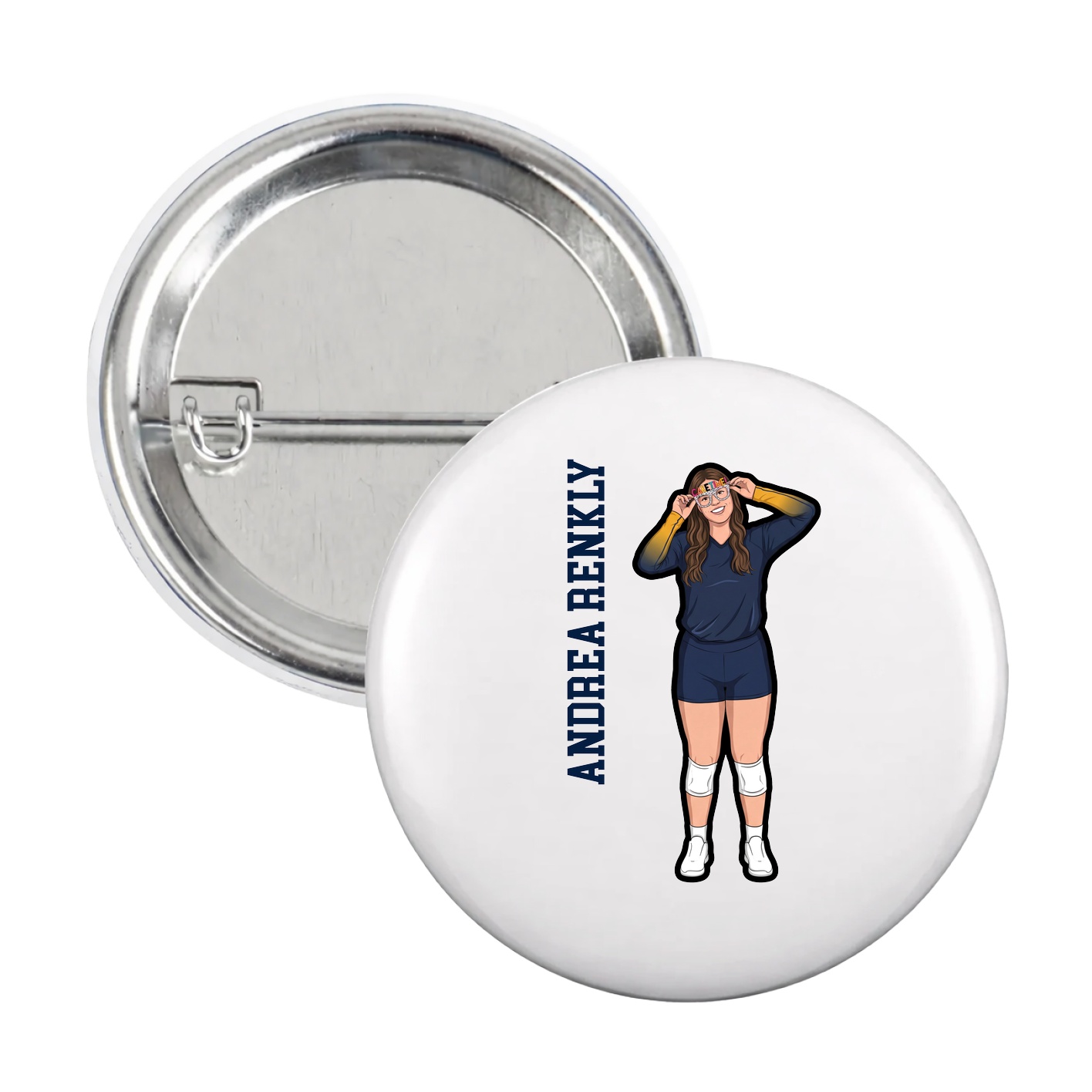 Game Day Button — Name Vertical in White