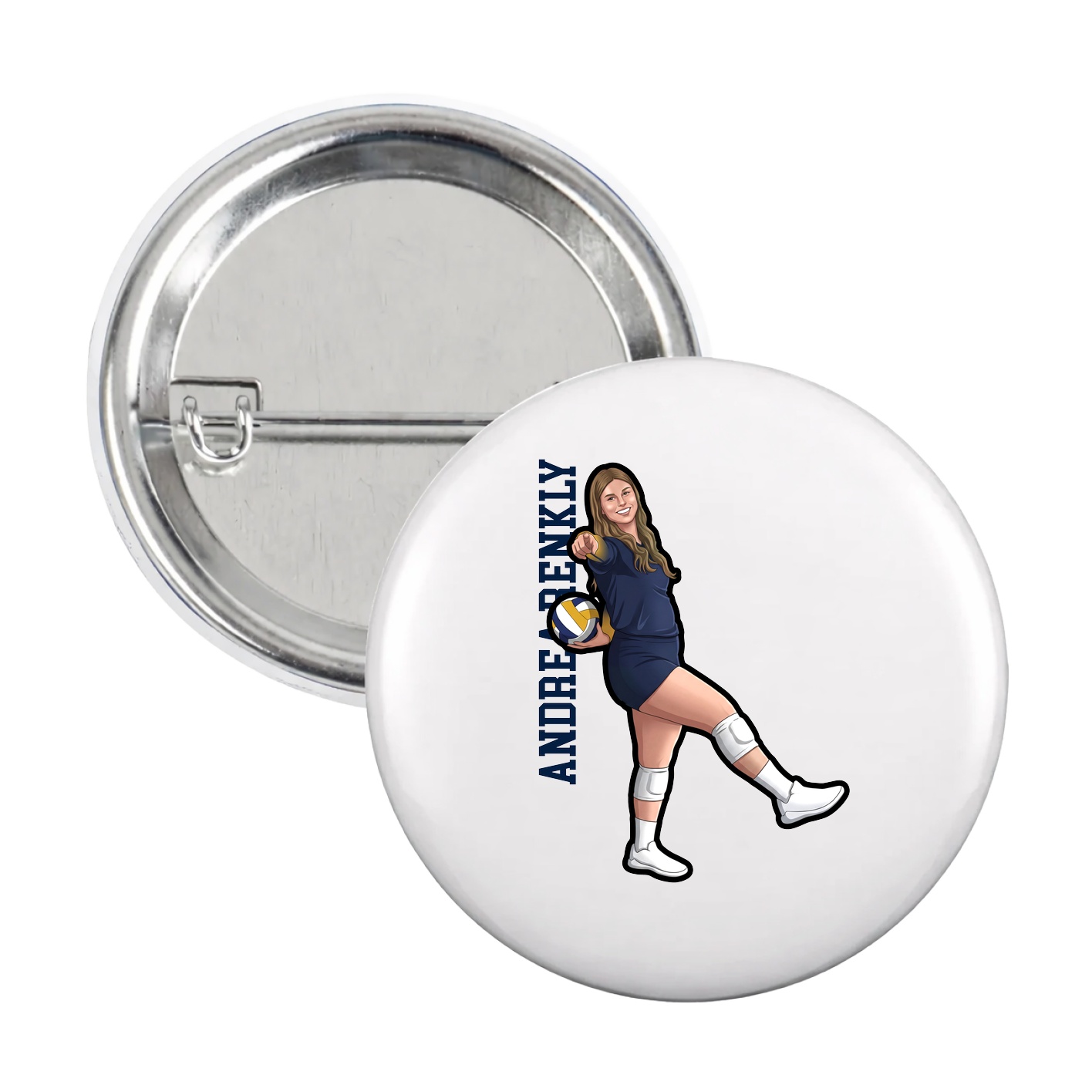 Game Day Button — Name Vertical in White