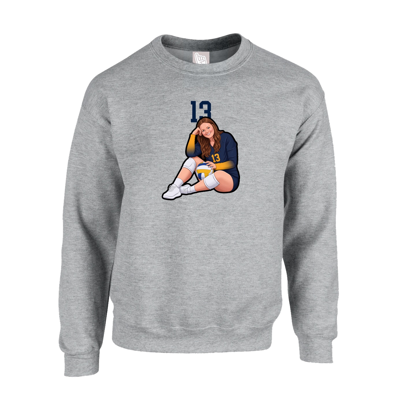 Fleece Crew — Number Top in Grey