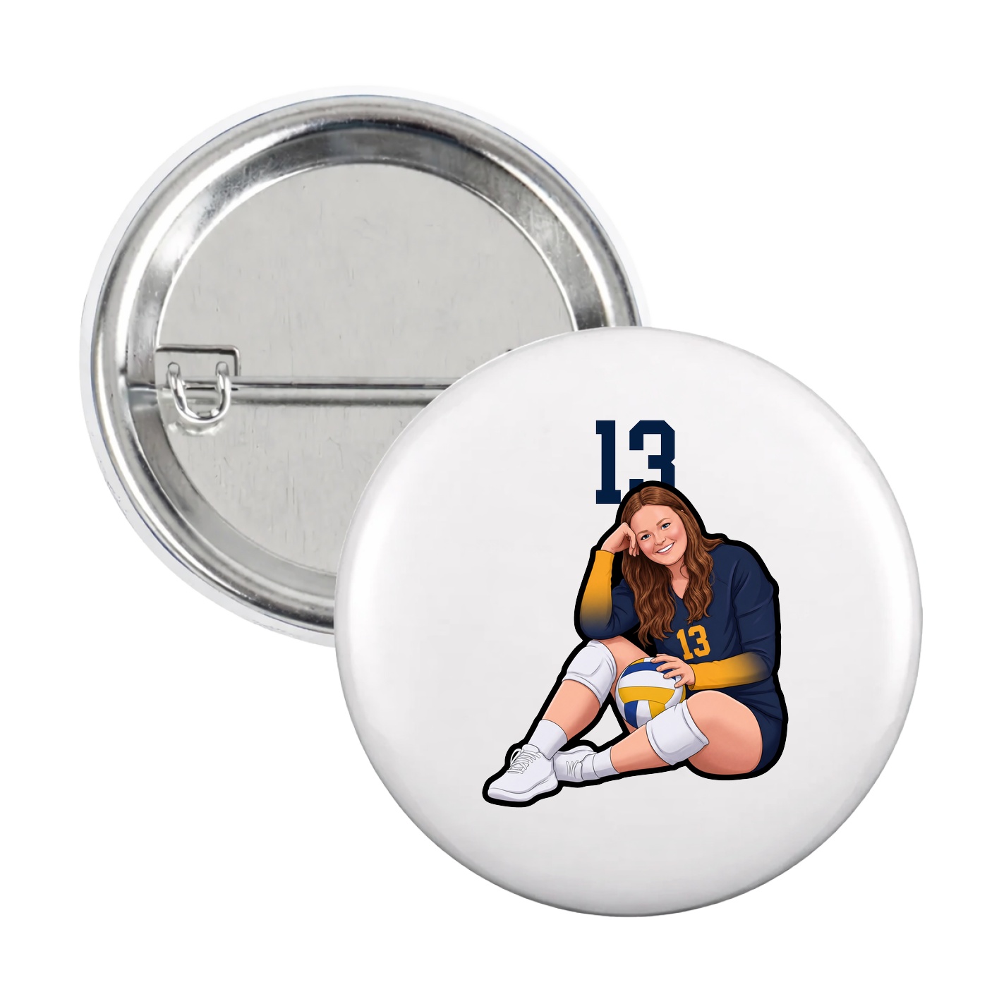 Game Day Button — Number Top in White