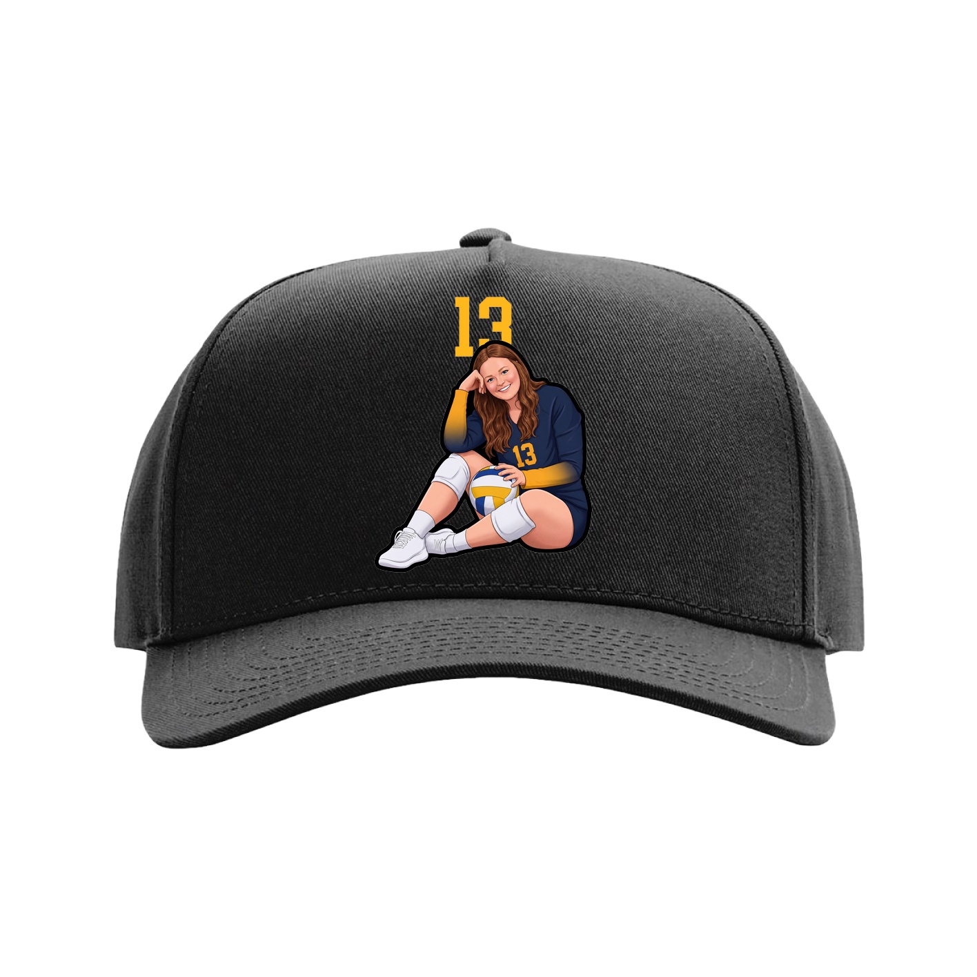 Full Fabric Five-Panel Champ Cap — Number Top in Black