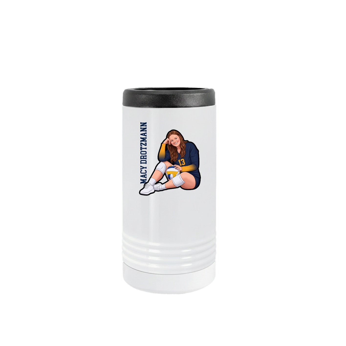Slim Beverage Holder — Name Vertical in White