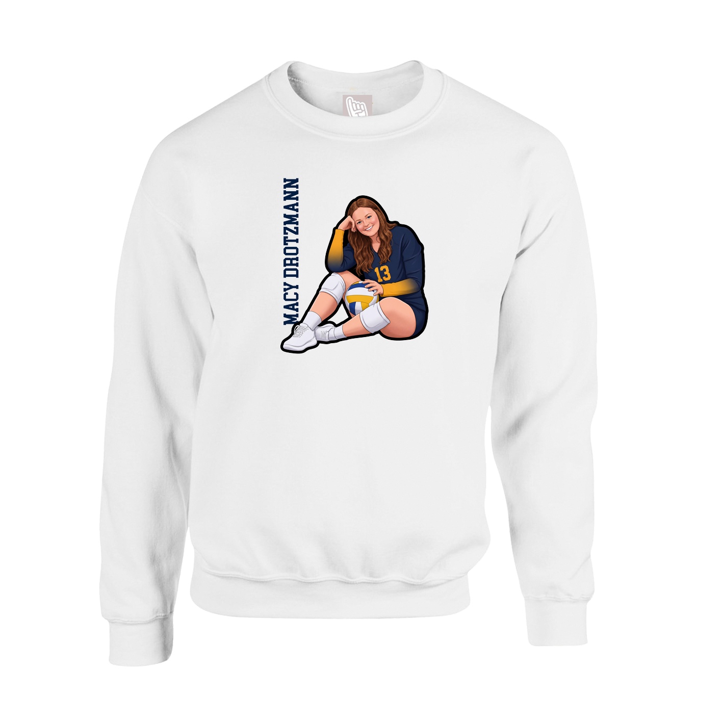 Fleece Crew — Name Vertical in White