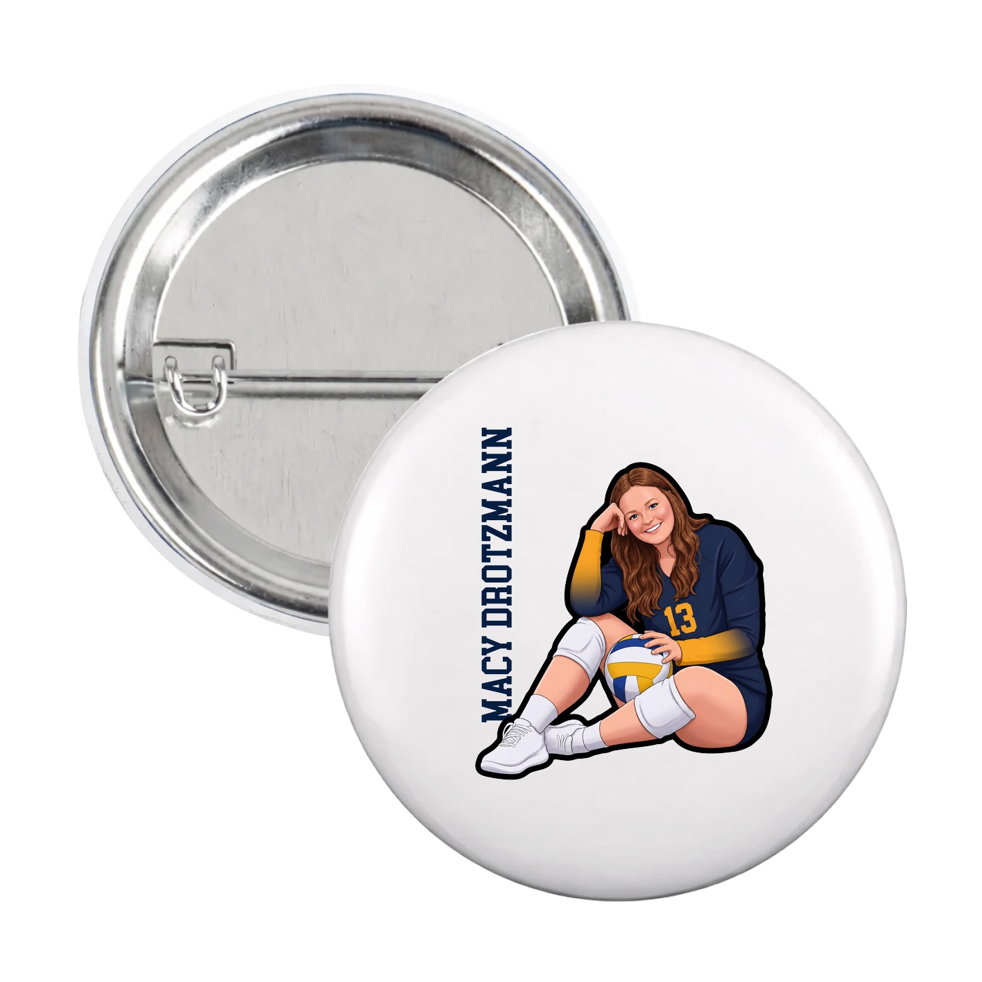 Game Day Button — Name Vertical in White
