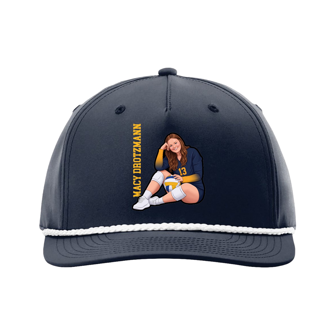 Five-Panel Classic Rope Cap — Name Vertical in Navy