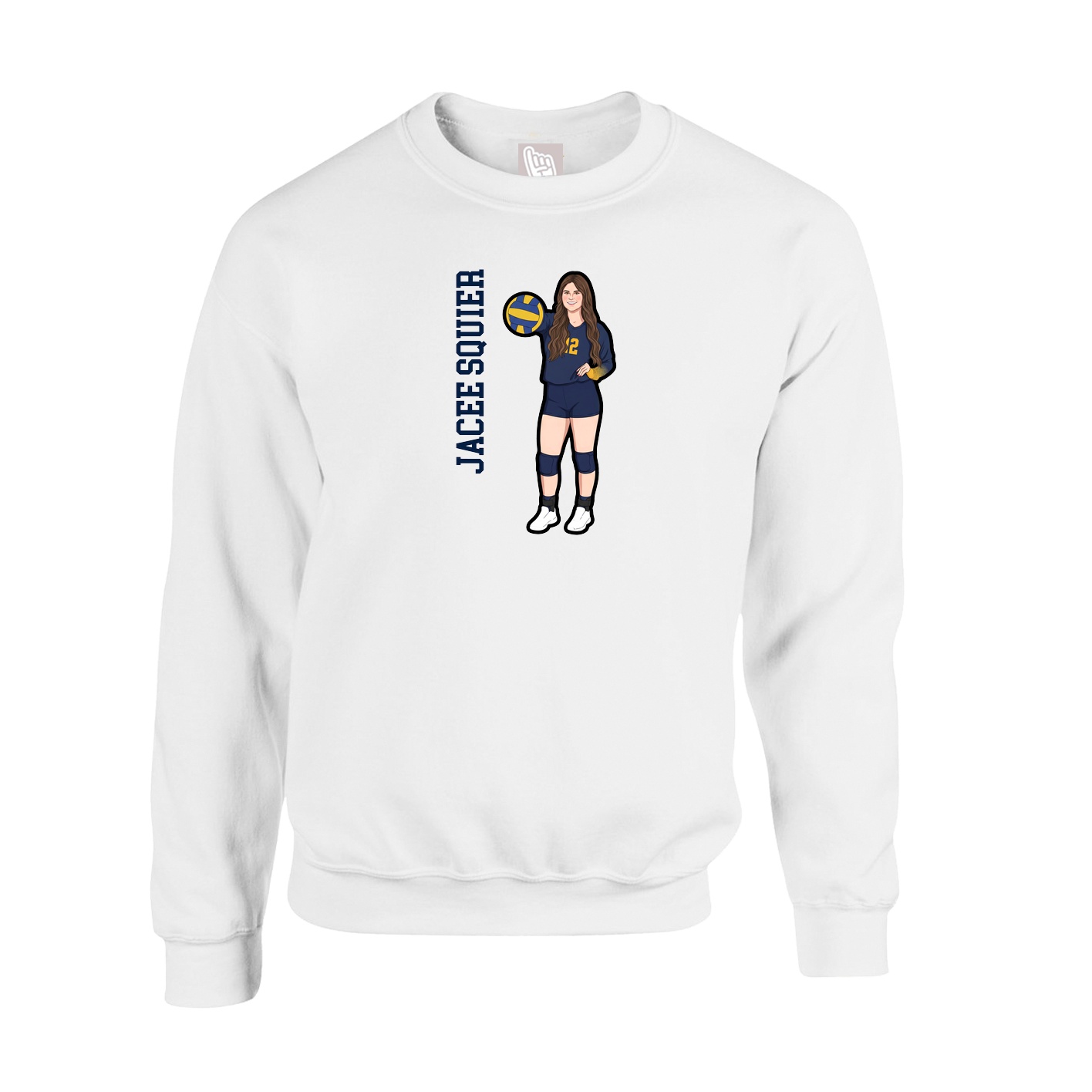 Fleece Crew — Name Vertical in White