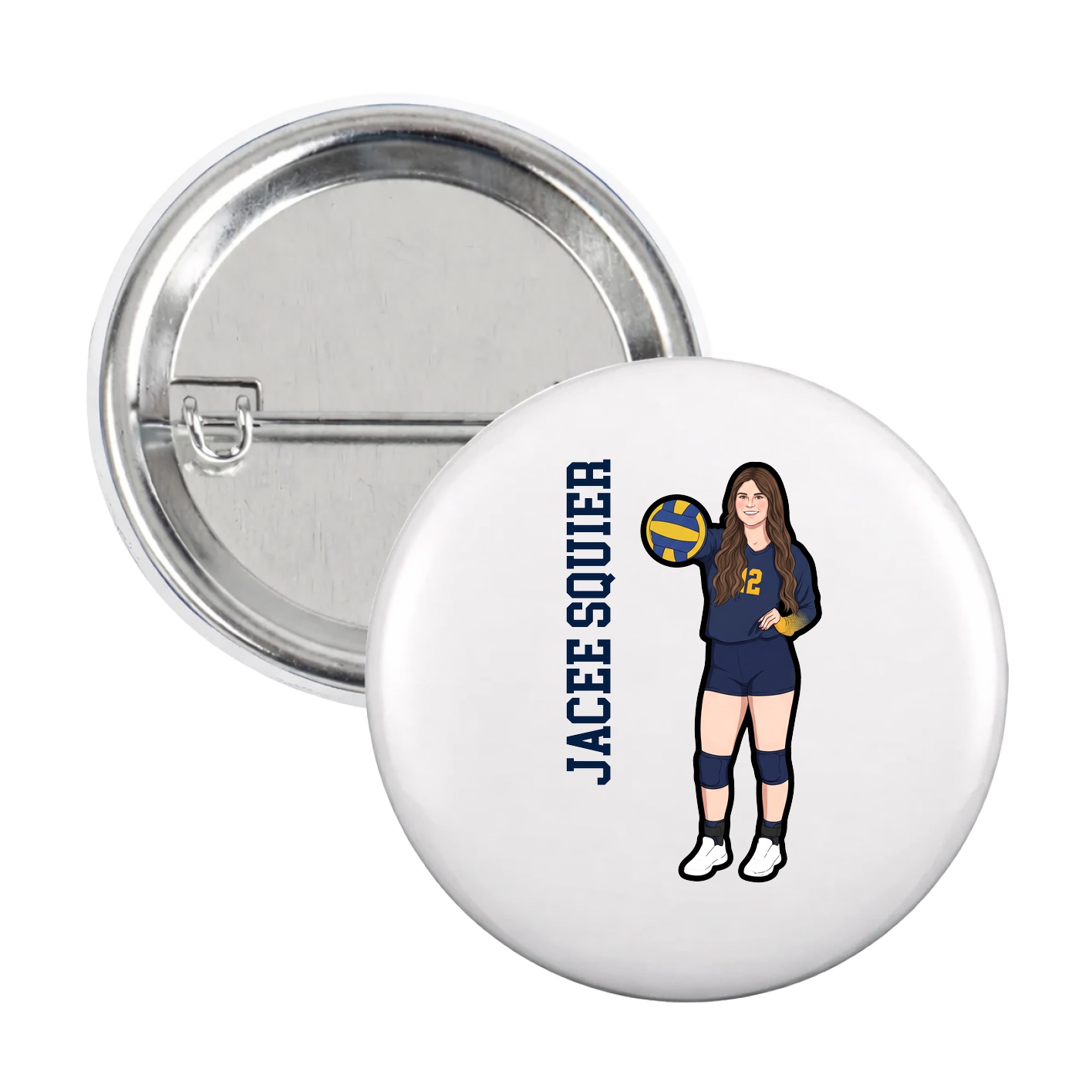 Game Day Button — Name Vertical in White