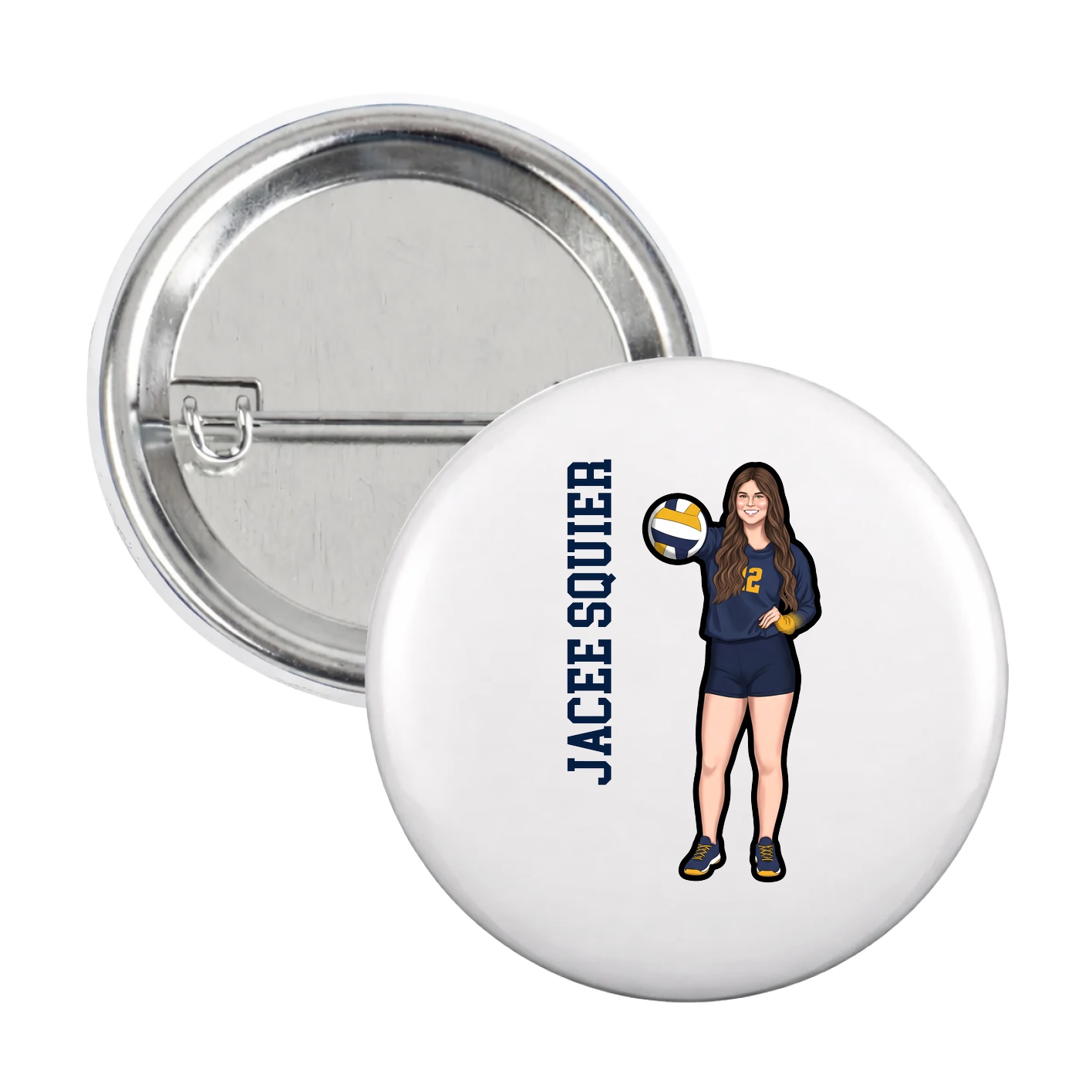 Game Day Button — Name Vertical in White