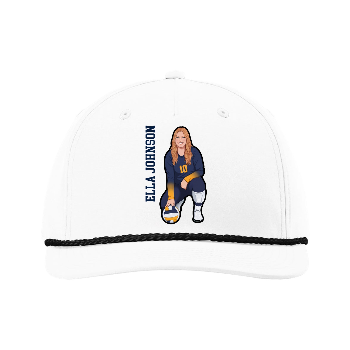 Five-Panel Classic Rope Cap — Name Vertical in White