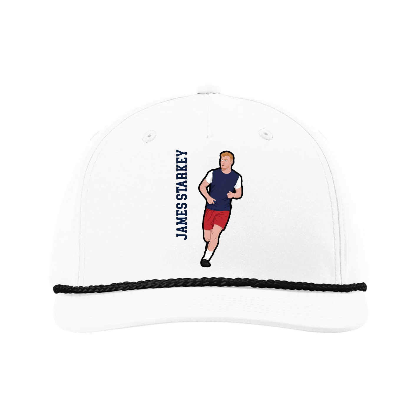 Five-Panel Classic Rope Cap — Name Vertical in White