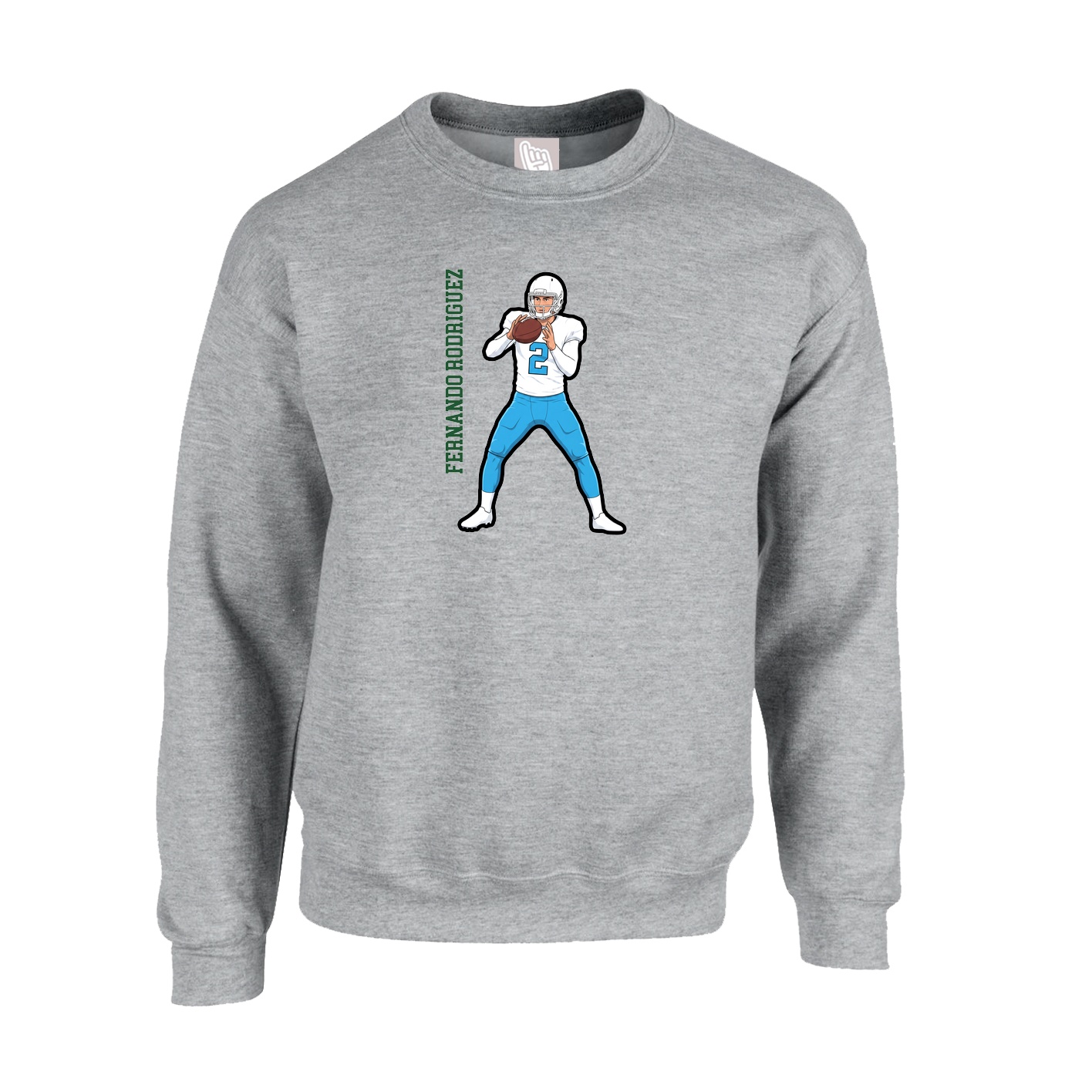 Fleece Crew — Name Vertical in Grey