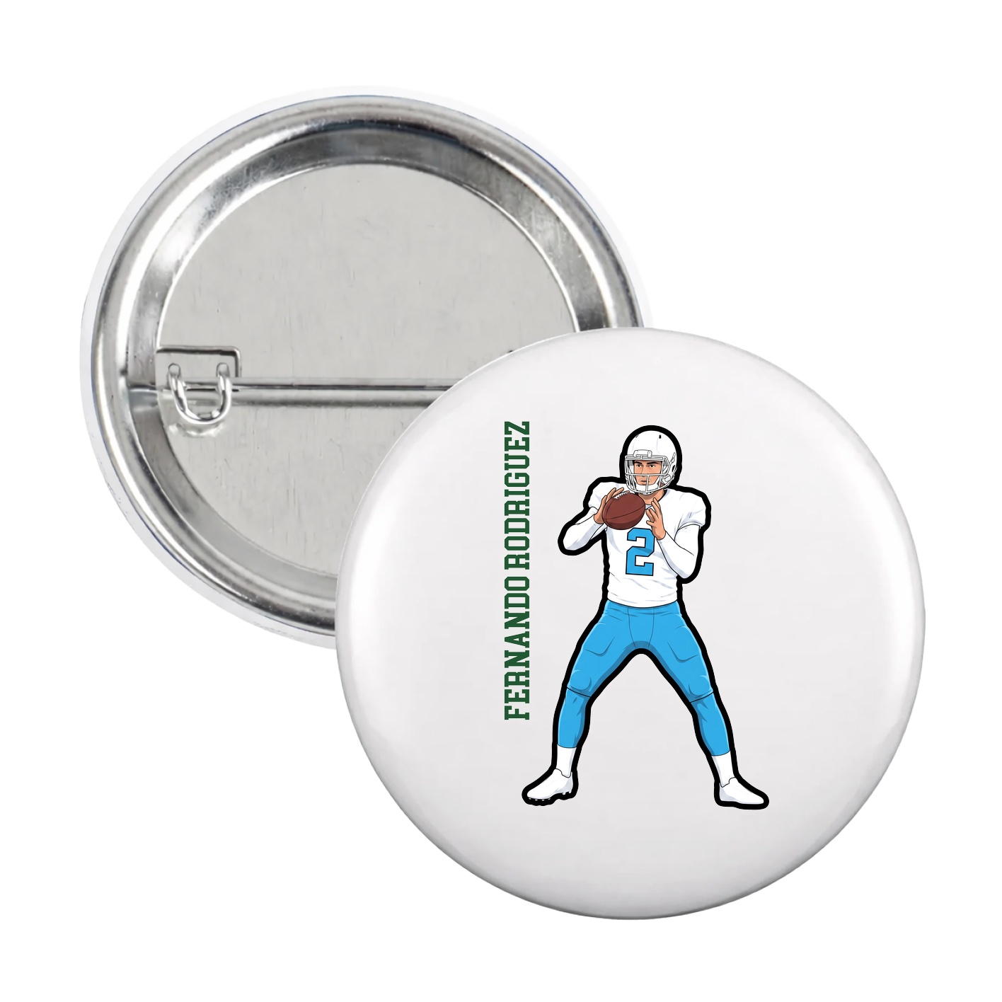 Game Day Button — Name Vertical in White