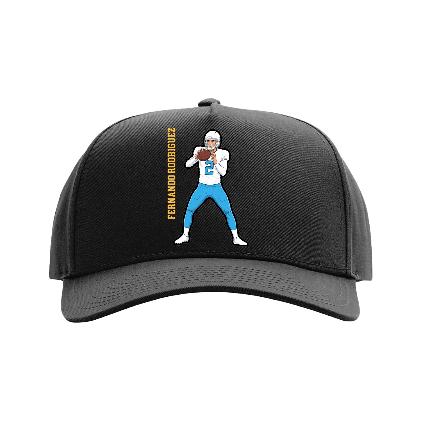 Full Fabric Five-Panel Champ Cap — Name Vertical in Black