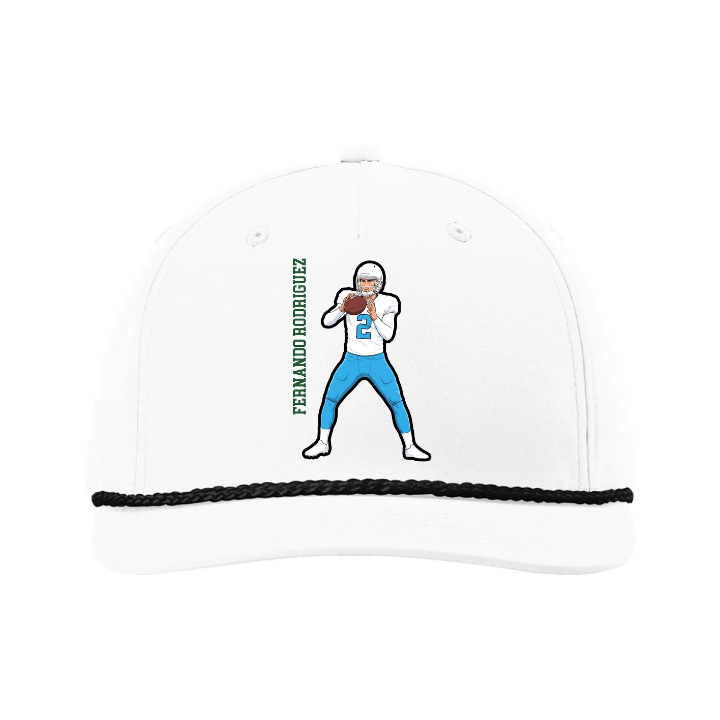 Five-Panel Classic Rope Cap — Name Vertical in White