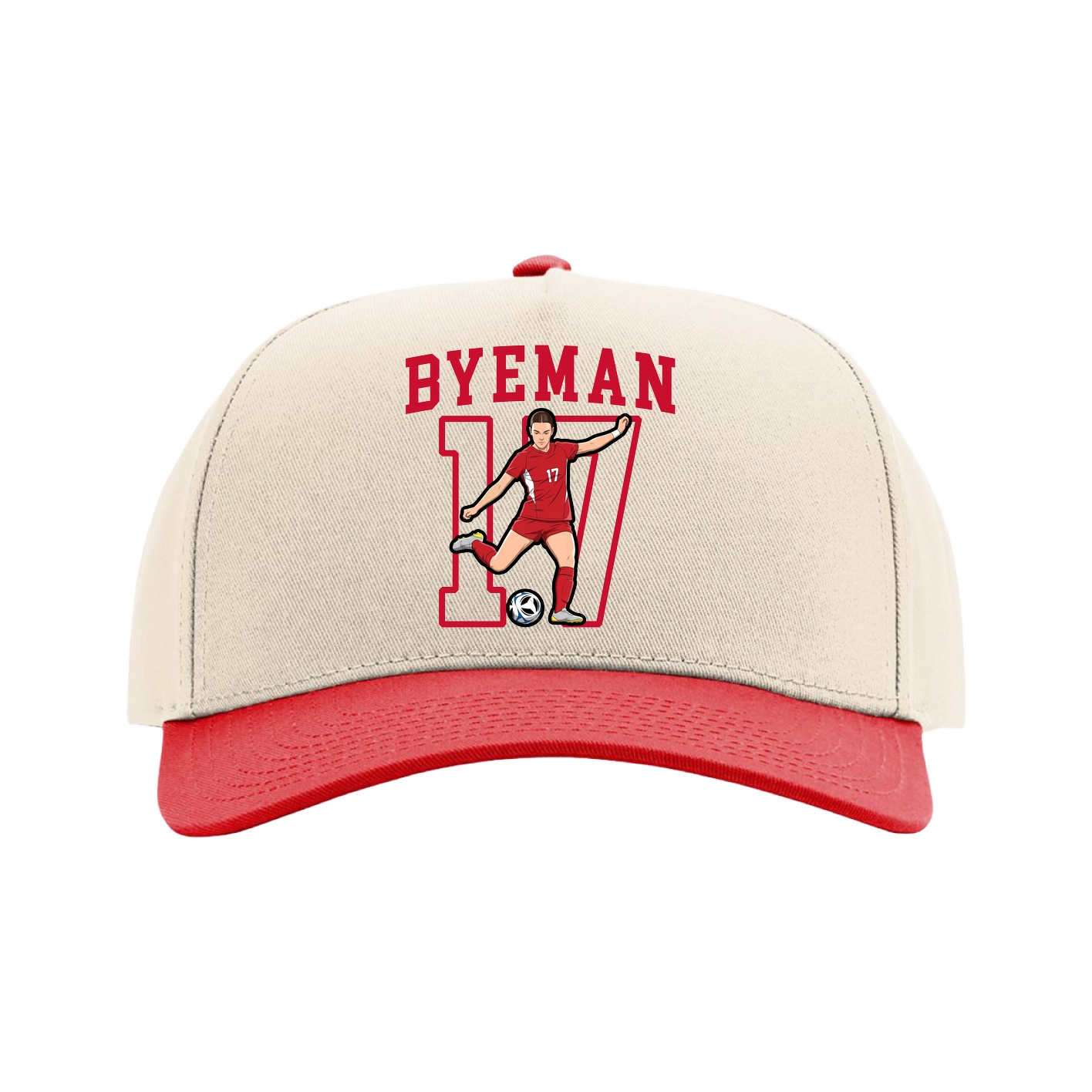 Full Fabric Five-Panel Champ Cap — Shirsey in Cream/Red