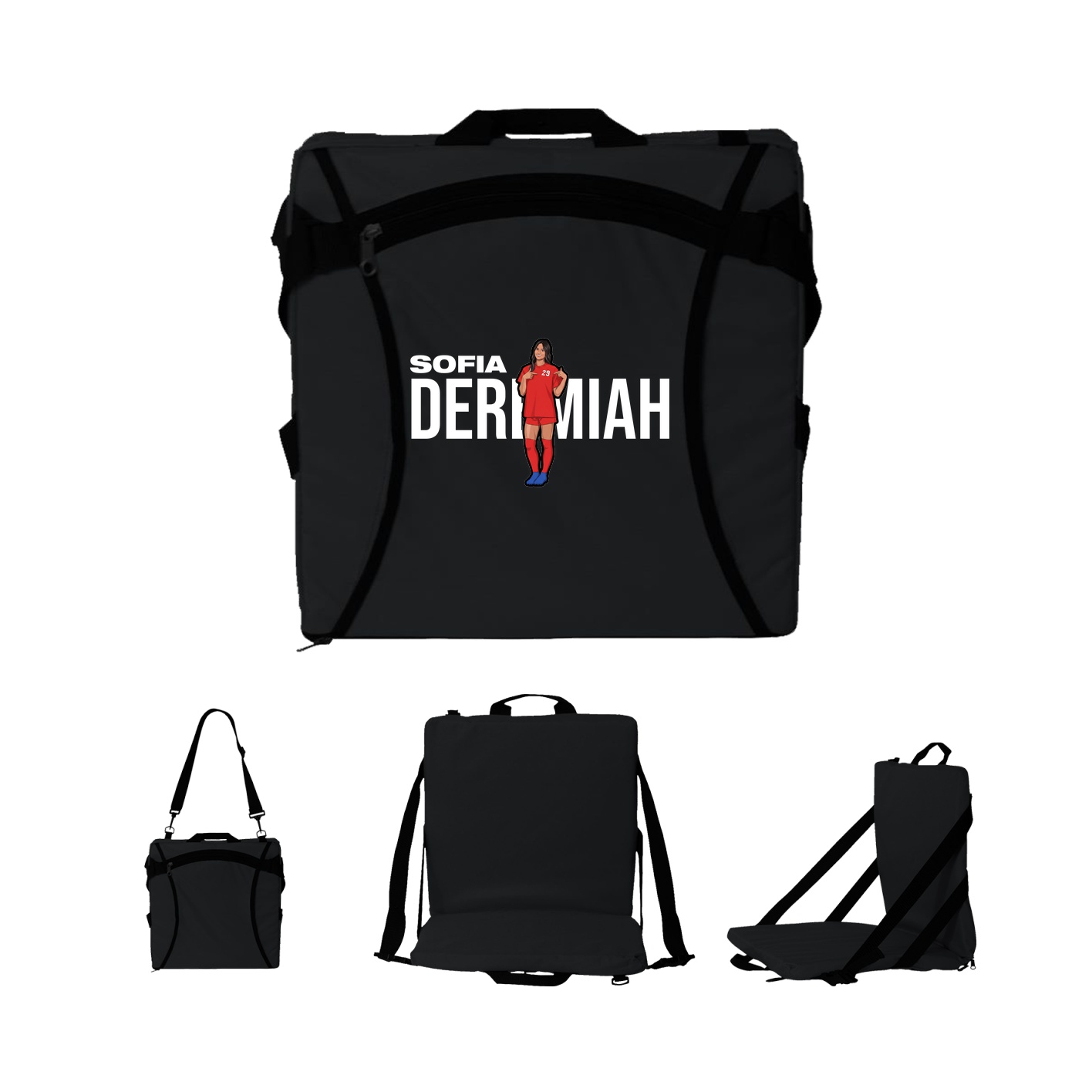 Folding Stadium Seat — Player Name in Black