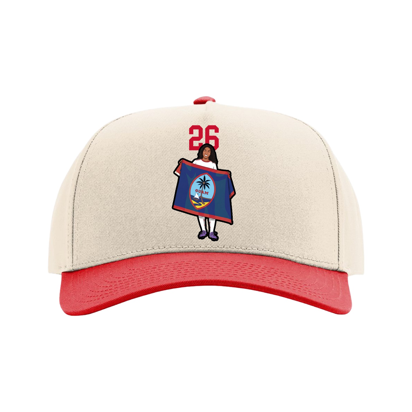 Full Fabric Five-Panel Champ Cap — Number Top in Cream/Red