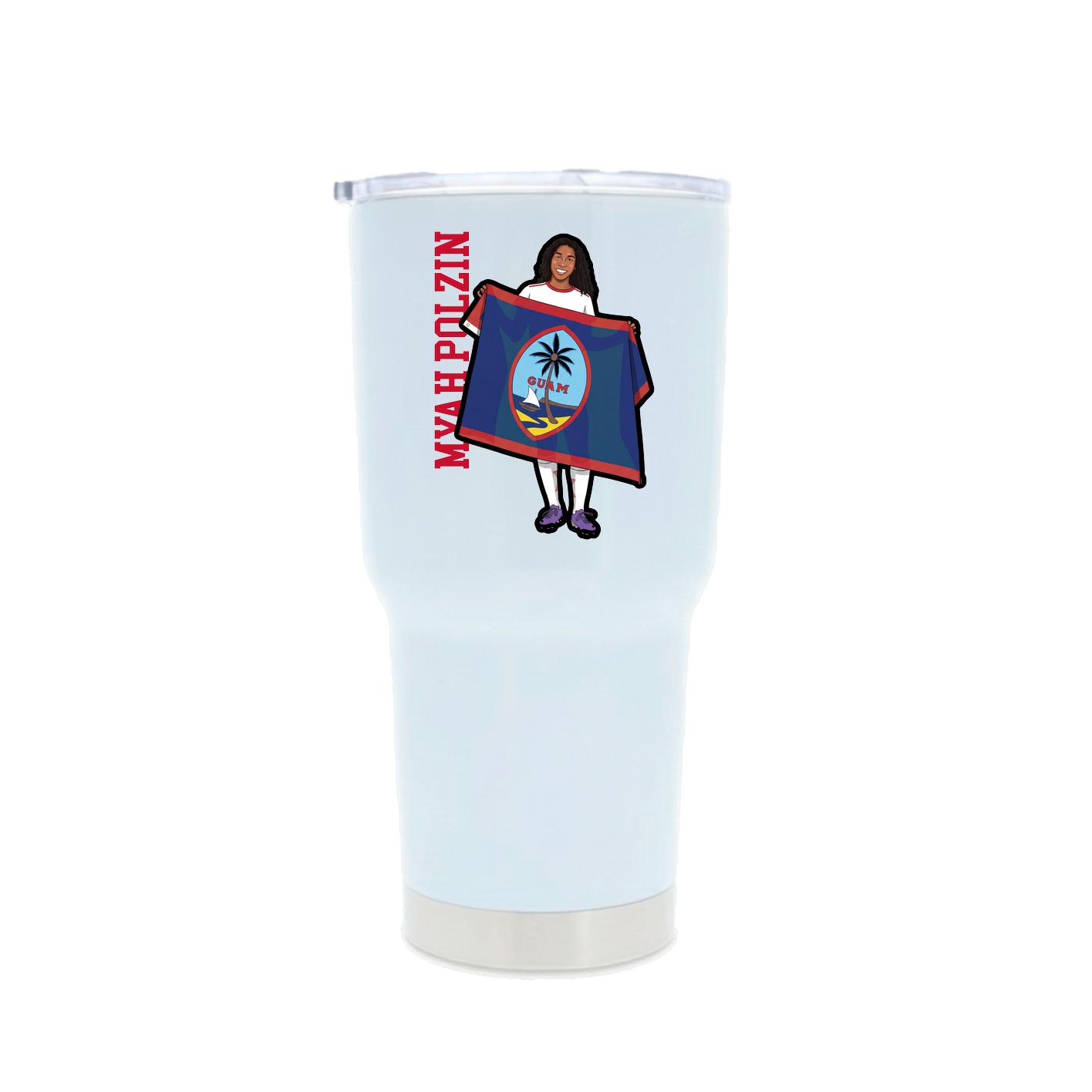 30oz Stainless Steel Tumbler — Name Vertical in White