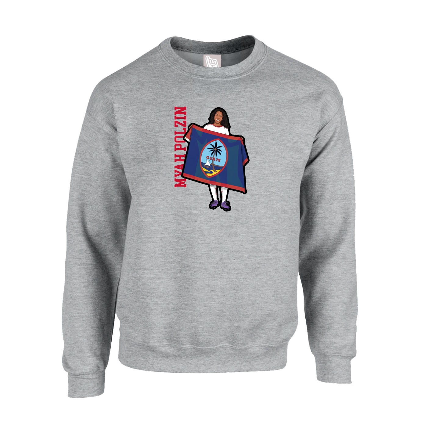Fleece Crew — Name Vertical in Grey