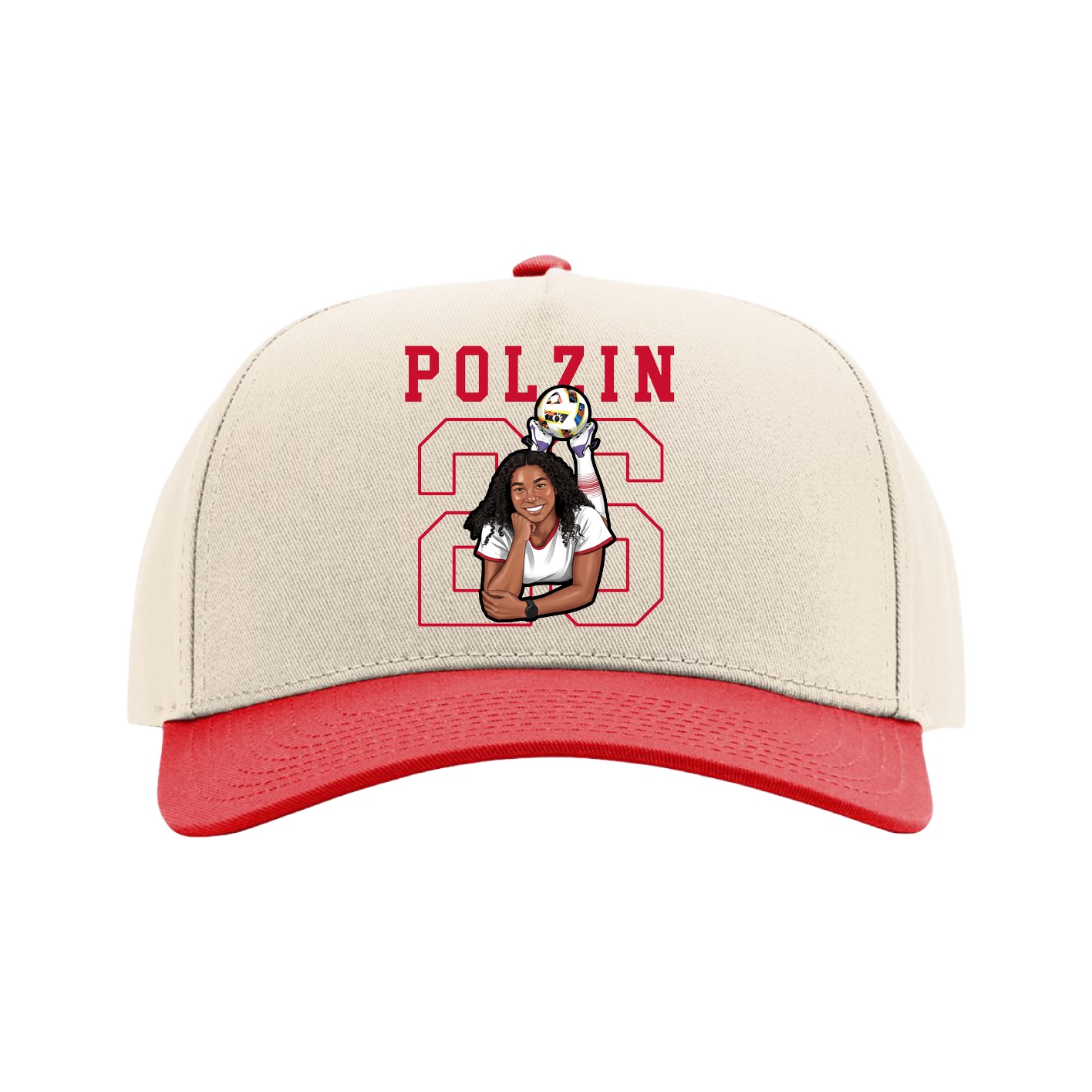 Full Fabric Five-Panel Champ Cap — Shirsey in Cream/Red